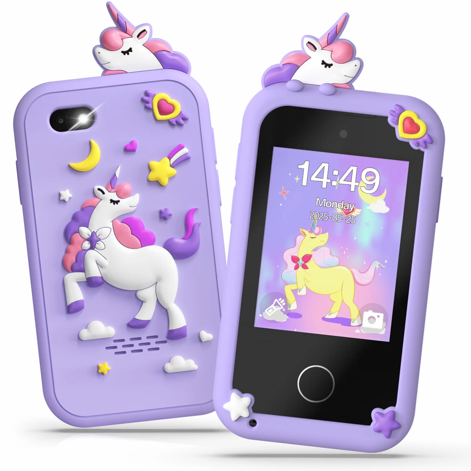 Fippesax Telefono Bambini, 2,8" Smartphone Bambini, Telefono Giocattolo per Bambine con 8GB Card, 20 Giochi Didattici, Doppia Fotocamera, Musicale, Sveglia - Regalo Natale/Compleanno Viola