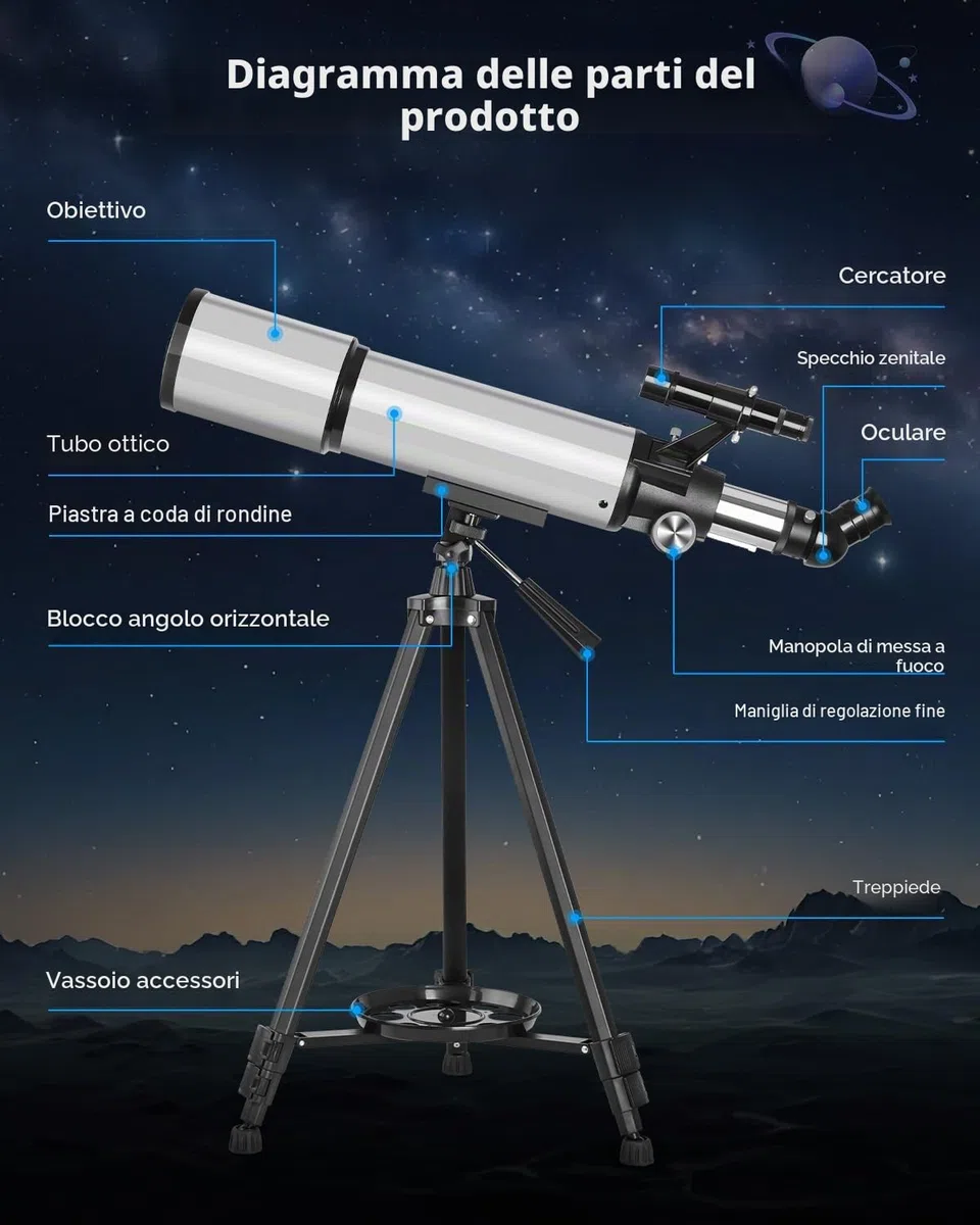 Teleskop Astronomie 90/600mm Telescopio 90 mm Apertura 600 mm Telescopio per Bambini Principianti Telescopiokit Astronomia per Adulti con Zaino e 2 oculari Adattatore Set per astronomia