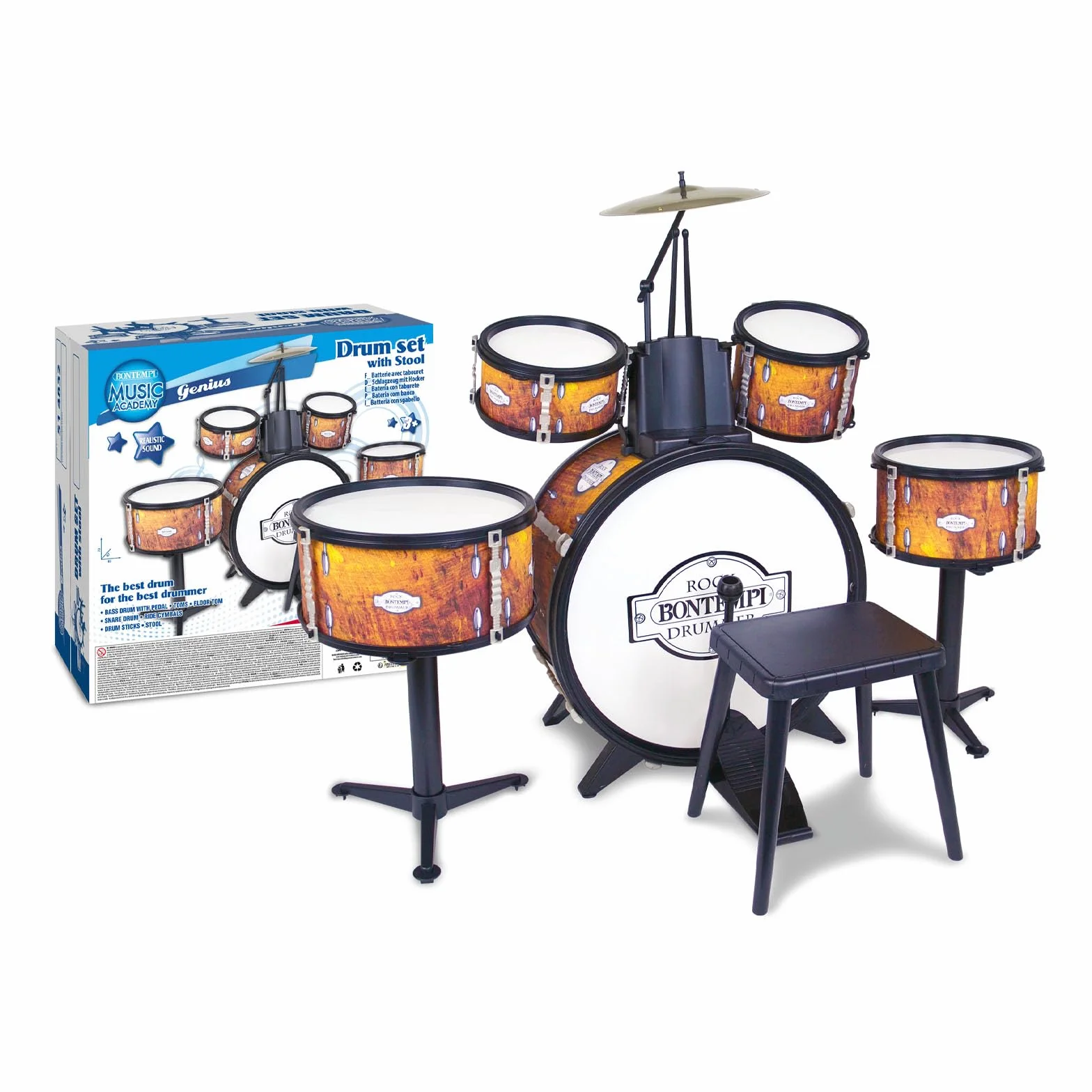 Bontempi | BeatMaster Pro: Batteria per Piccoli con Suoni Realistici e Tanto Divertimento, Arancione, 850x650x680 mm