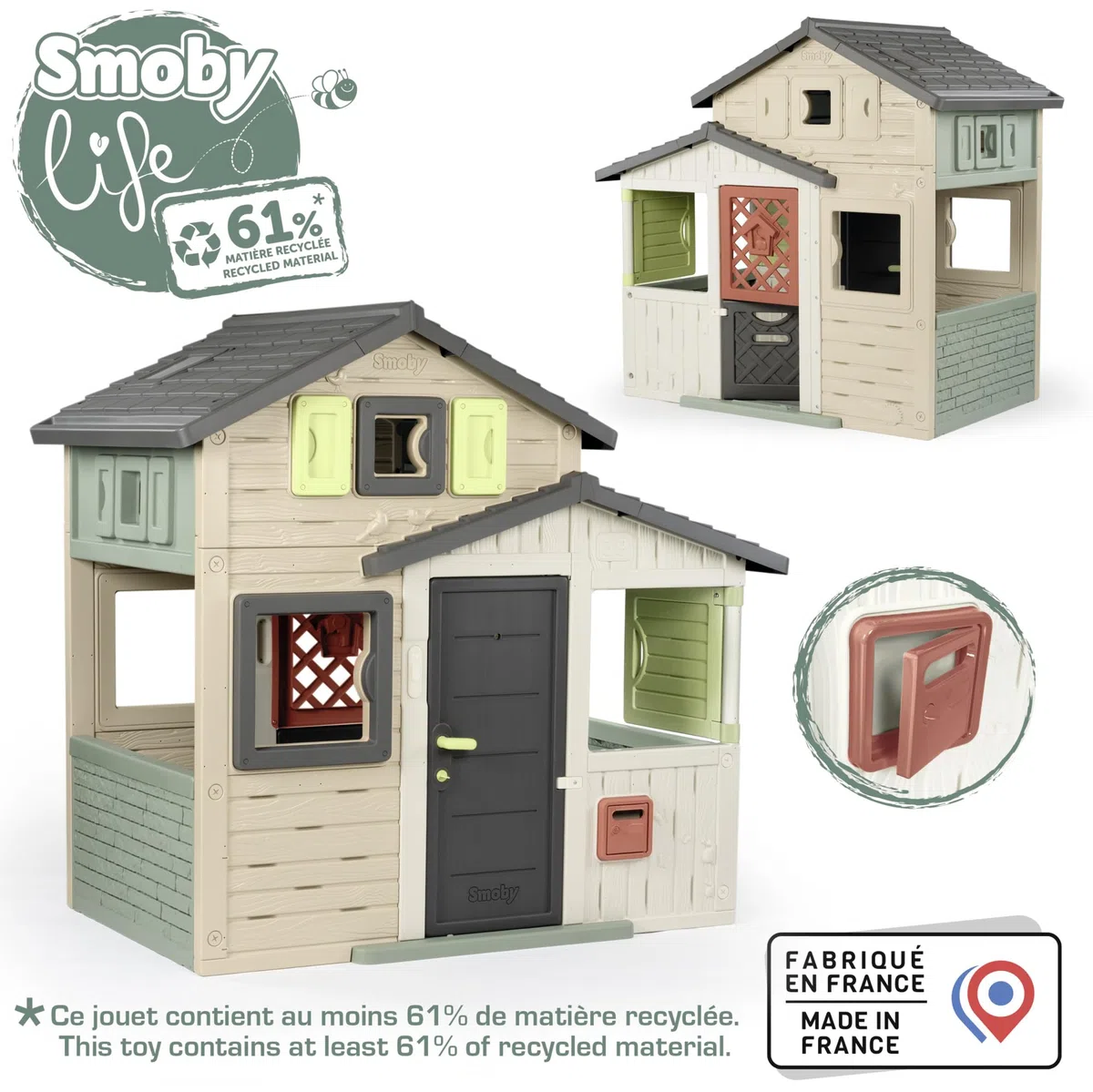 Smoby Life Casetta da giardino Amica Evo 114x162x175 cm plastica riciclata resistente intemperie