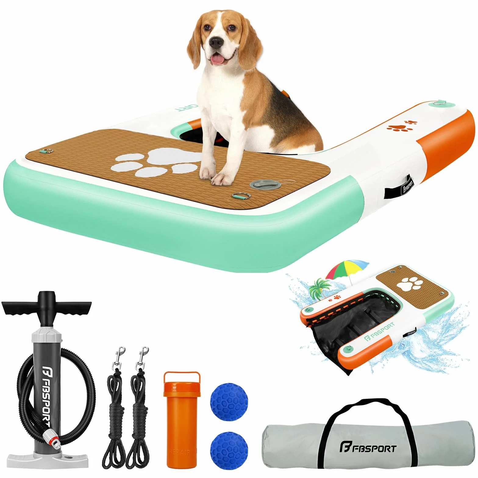 Rampa Gonfiabile per Cani per Accesso all'Acqua, Scala Galleggiante Antiscivolo in EVA per Piscine, Barche e Laghi, Supporta Cani fino a 100 kg