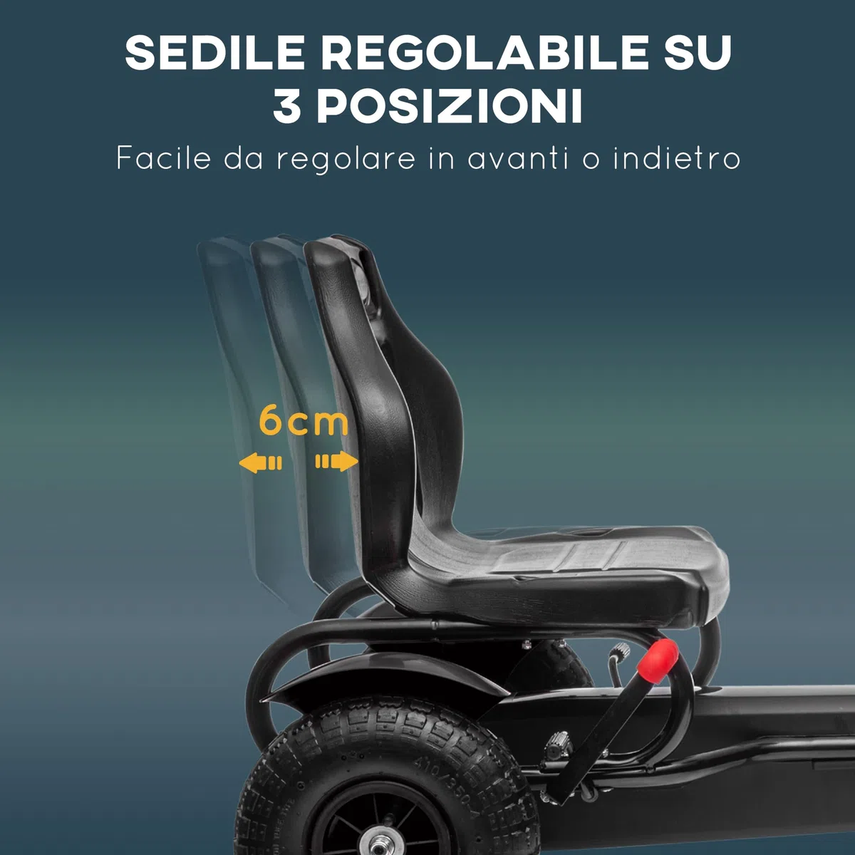 HOMCOM Go Kart per Bambini 5-12 Anni, Kart a Pedali in Plastica e Metallo, Sedile Regolabile, Freno a Mano, Retromarcia, 121x58x61 cm, Nero