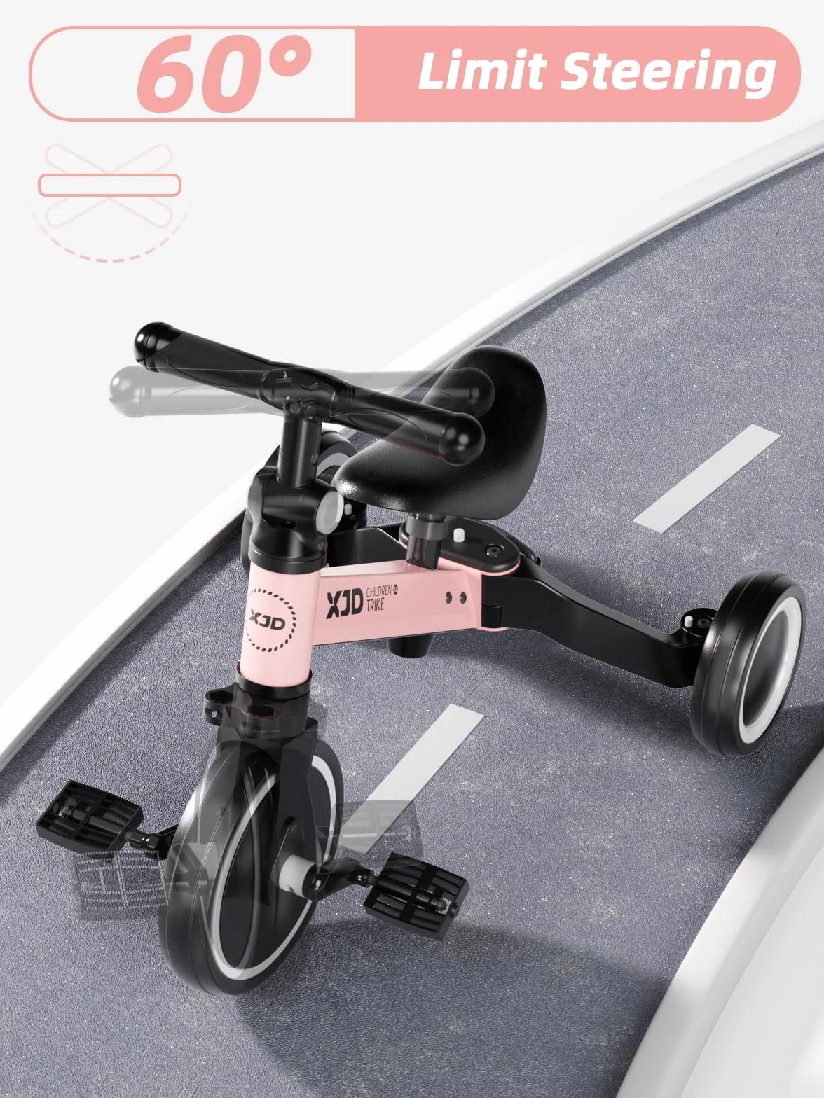 XJD Triciclo 3 in 1 per bambini e ragazze da 10 a 36 mesi senza pedali per bambini con regolabile sedile manubrio e pedali smontabili 1 anno regalo di compleanno (Rosa, 3 en 1 - Clásico)