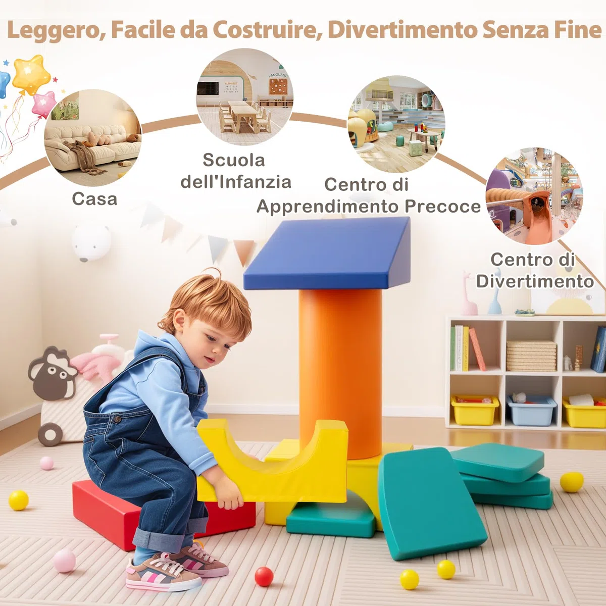 COSTWAY Zestaw 10 Giocattoli da Arrampicata per Bambini, Blocchi in Schiuma Morbidi, Set Attività Gattonare e Scivolare 1-3 Anni (Verde)