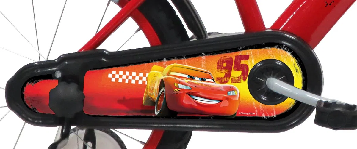 bicicletta da bambino con scudo anteriore, borraccia e stabilizzatori laterali di cars misura 14 pollici