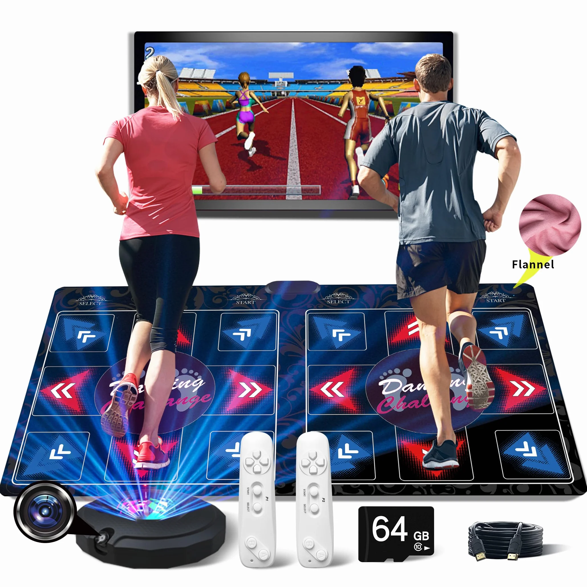Tappeto da ballo elettronico musicale HDMI con fotocamera,650 brani,scheda di memoria da 64GB,81 video musicali,1000 giochi,per giocatore singolo e doppio,un regalo di lusso per ragazzi e ragazze