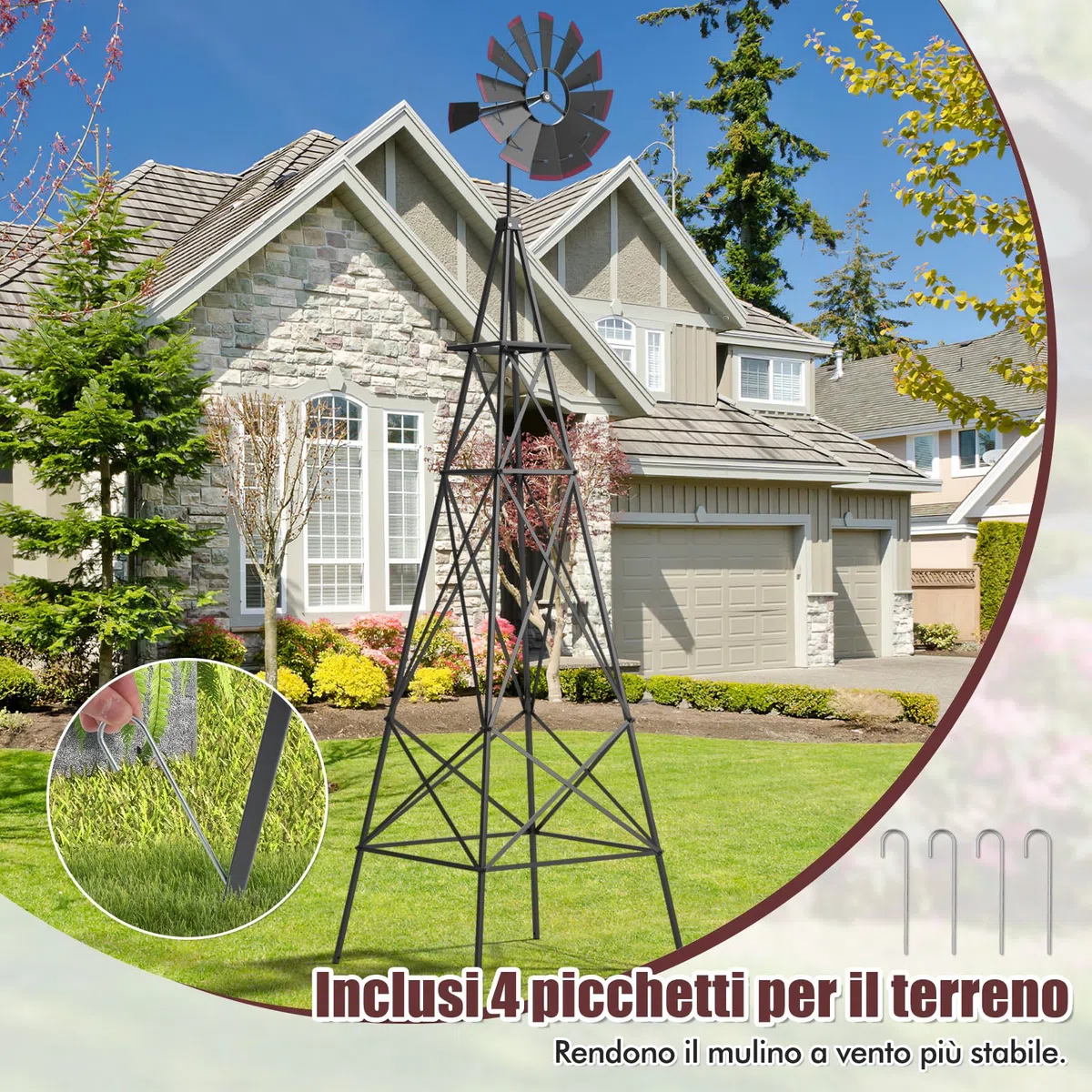 COSTWAY Mulino a Vento da Giardino 45 CM, con Cuscinetti a Sfera, Resistente alle Intemperie, Grigio