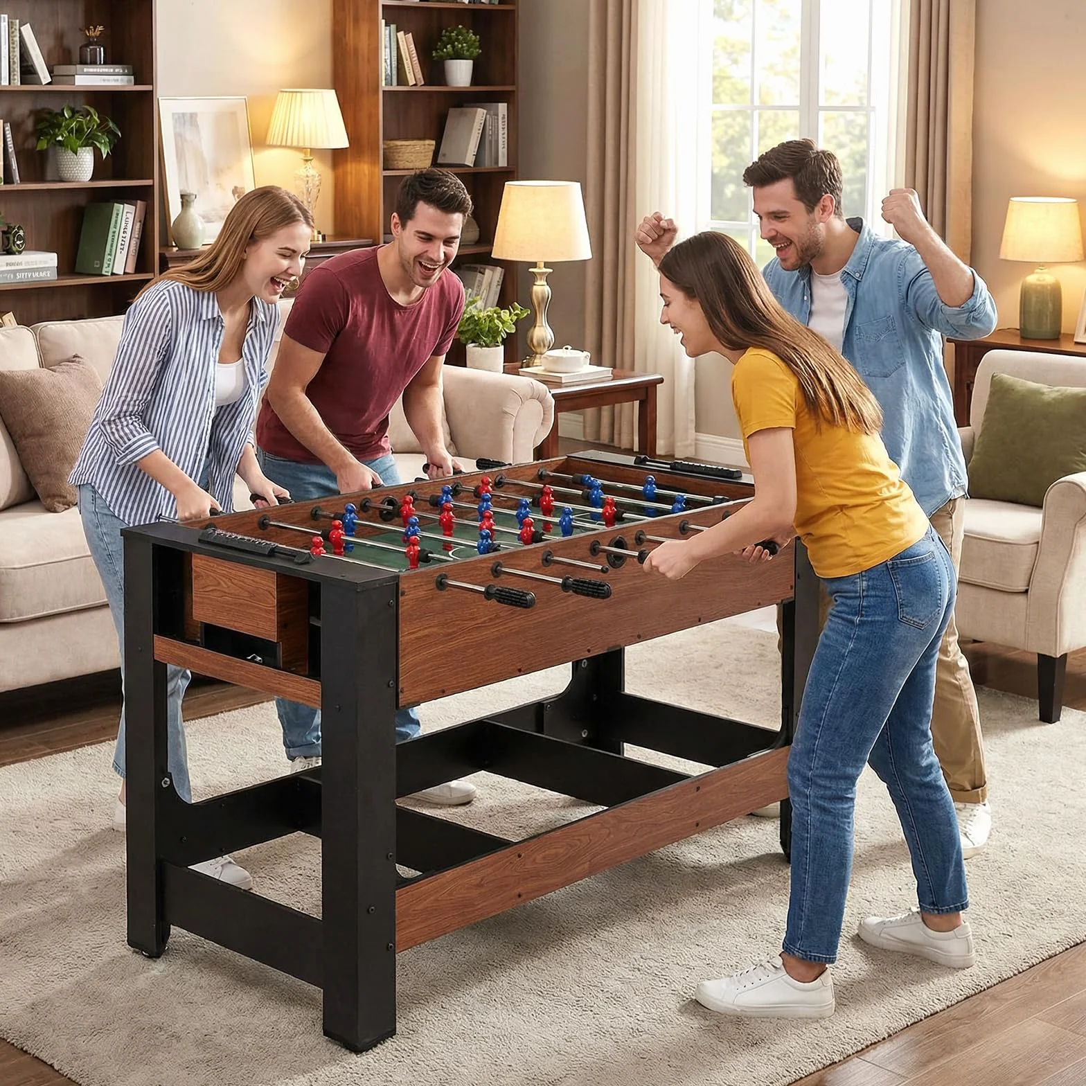 COSTWAY 2 in 1 Calcio Balilla, Tavolo da Biliardo con 2 Palline, Stecche Triangolo Spazzola e Gessetti, Tavolo Multigioco per Casa Sala Giochi e Feste