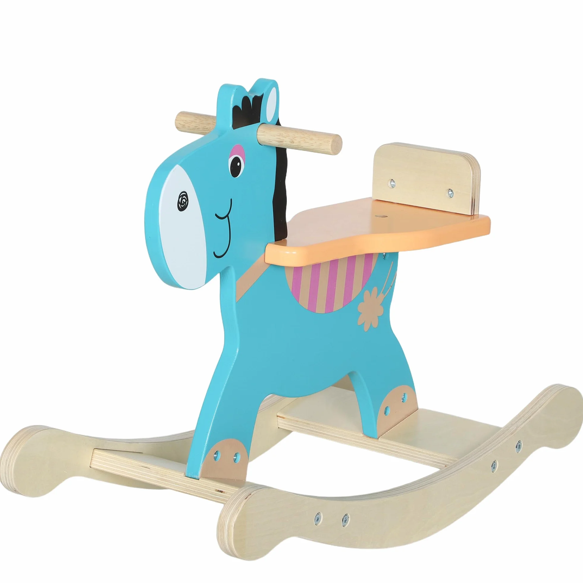 AIYAPLAY Cavallo a Dondolo a Forma di Asino per Bambini 2-5 Anni con Base Larga, Cavallino a Dondolo in Legno compensato, 59x27x43 cm, Verde Scuro e Arancione