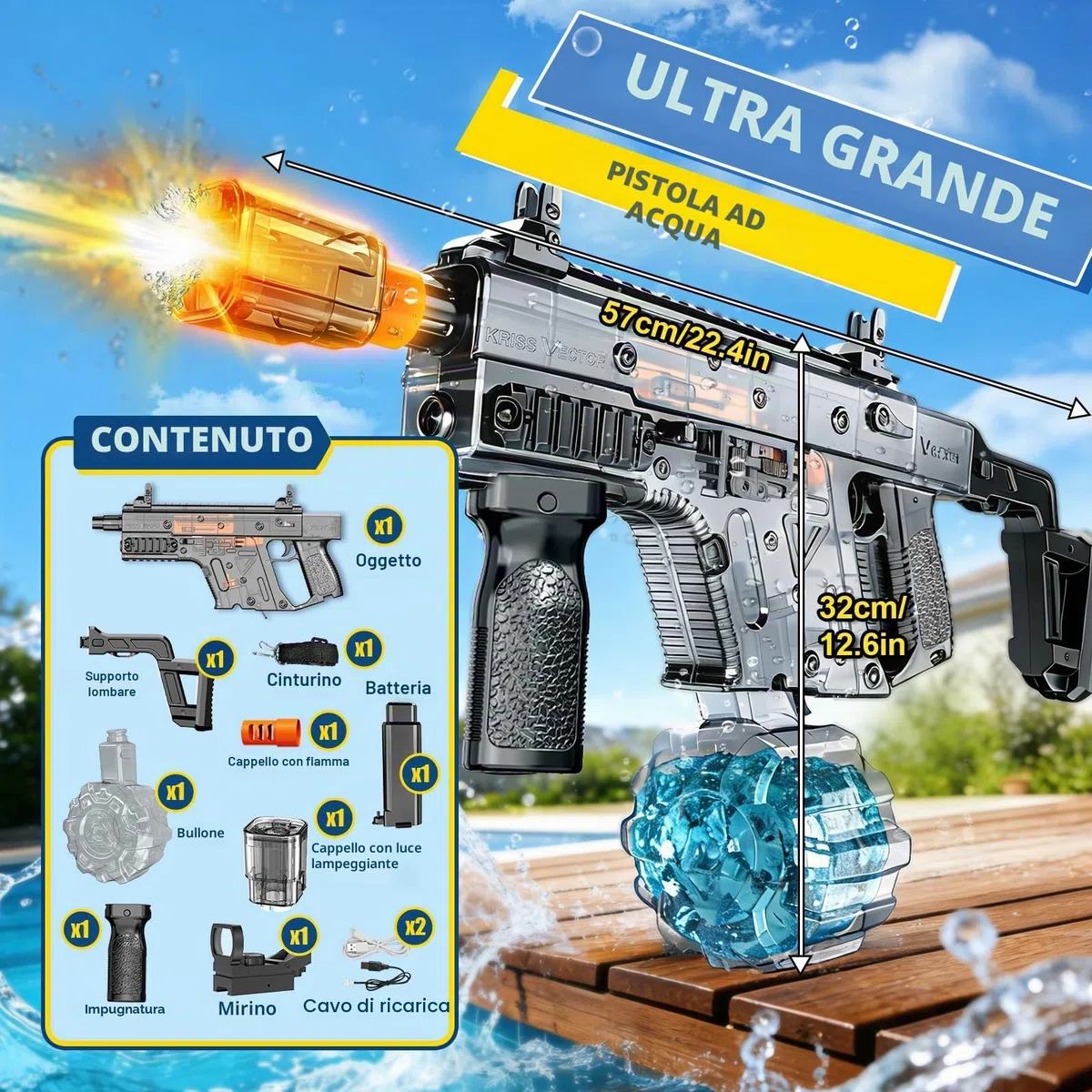 JONRRYIN Pistola ad Acqua Elettrica Automatica con Luci LED, Fucile ad Acqua Autocaricante Capacità 450ml, Portata 8m per Adulti e Bambini Piscina Spiaggia Giardino Feste Estive (Nero)