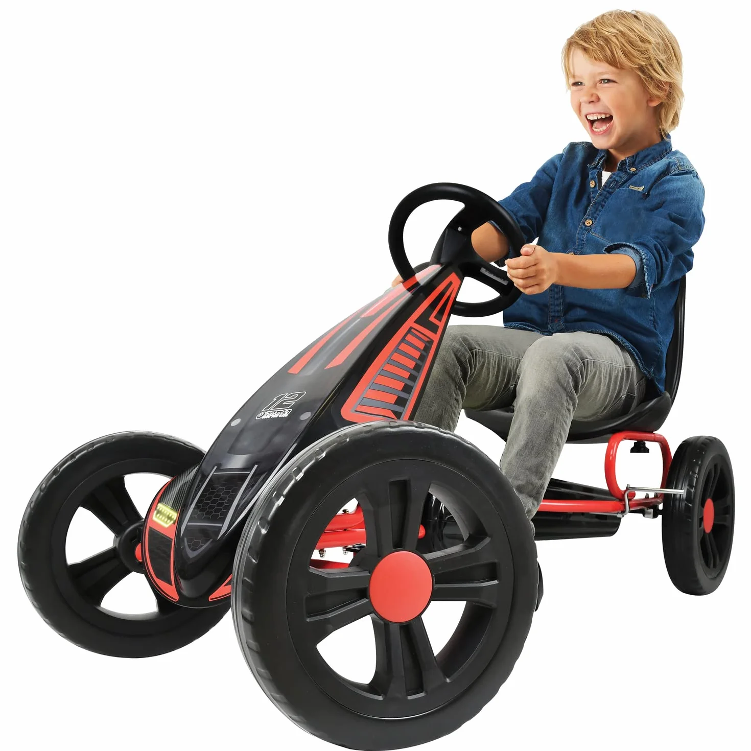 hauck Cyclone Go Kart a Pedali - Cavalcabile Bambino con Freno a Mano e Sedile Regolabile - Ruote EVA Ø 29,1 cm, Telaio in Acciaio - Per Bambini Da 4 a 10 Anni e Max. 55 kg- Rosso
