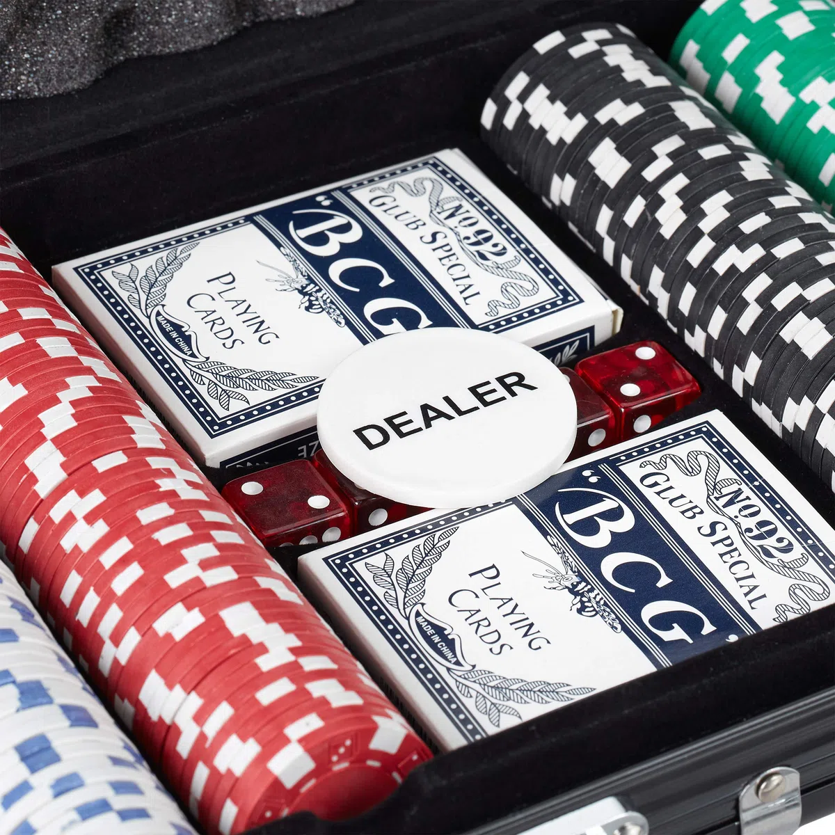 Relaxdays Valigetta Poker Alluminio Nero 300 Chip Laser 2 Mazzi Carte 5 Dadi Richiudibile Portatile