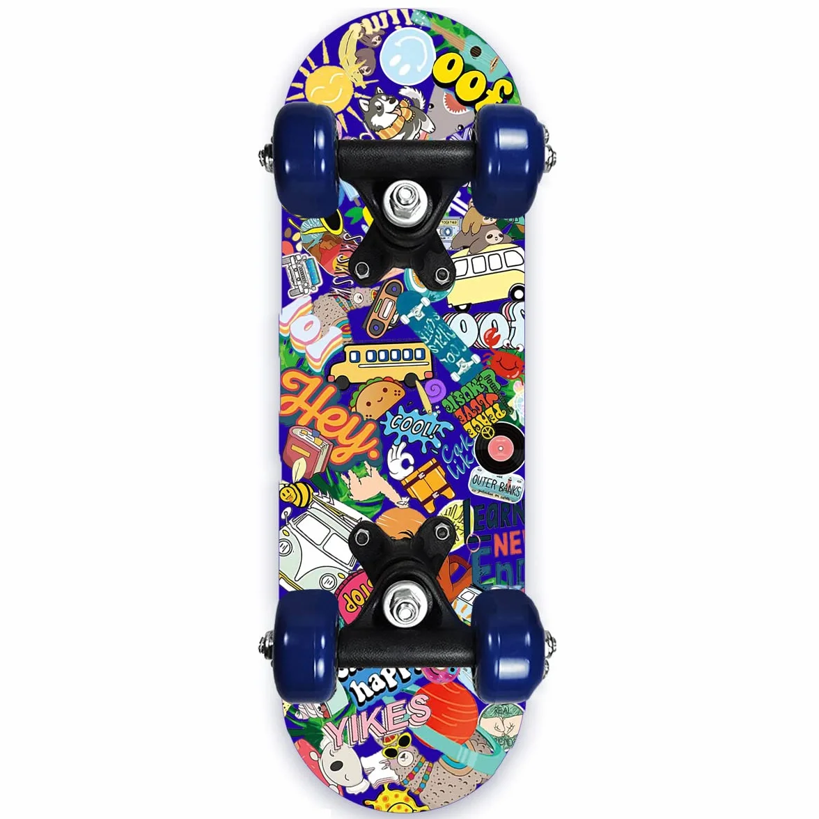 Mini Skateboard per Bambini Principianti - Cruiser Con Grafica Fantastica, 3-6 Anni, Tavola in Legno d'Acero 17", Ruote 54 mm, Leggero