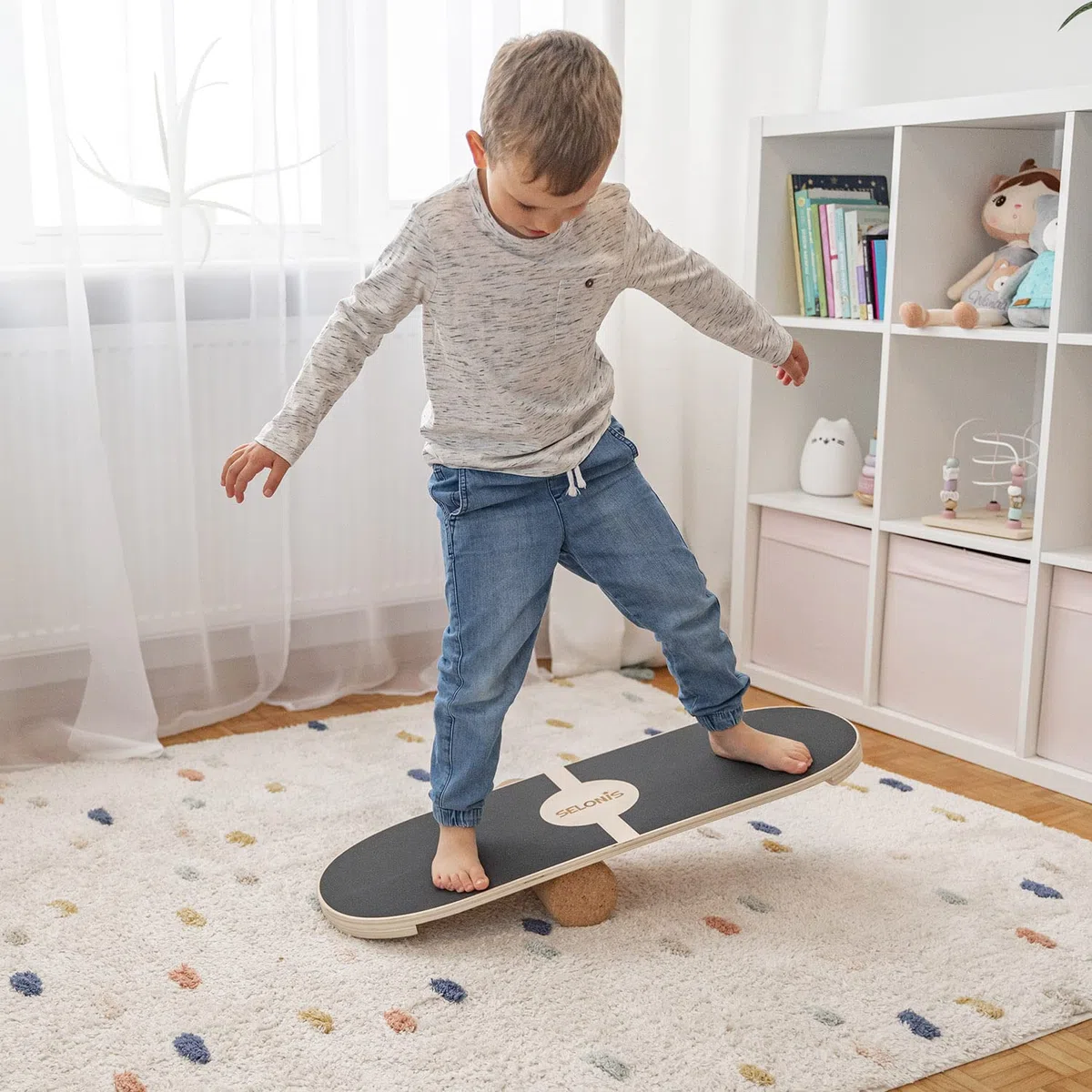 Selonis Balance Board In Legno Per Equilibrio E Coordinazione Trainer Rullo Di Sughero Sport Yoga Fisioterapia