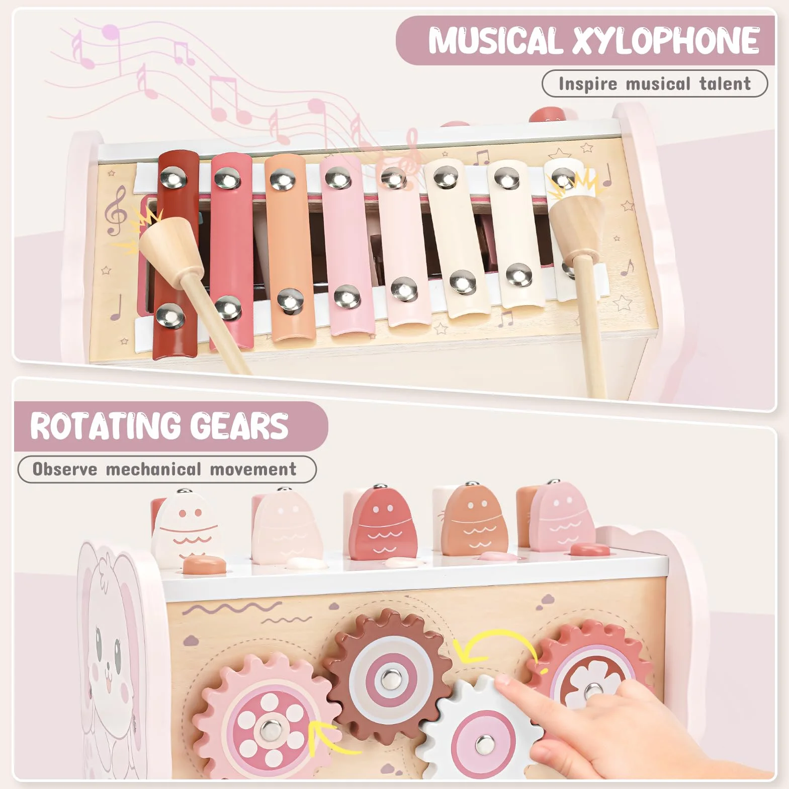 Joyreal Giochi Montessori 1 Anno - Giochi in Legno per Bambini, Acchiappa la Talpa, Xilofono, Regalo 1-3 Anni