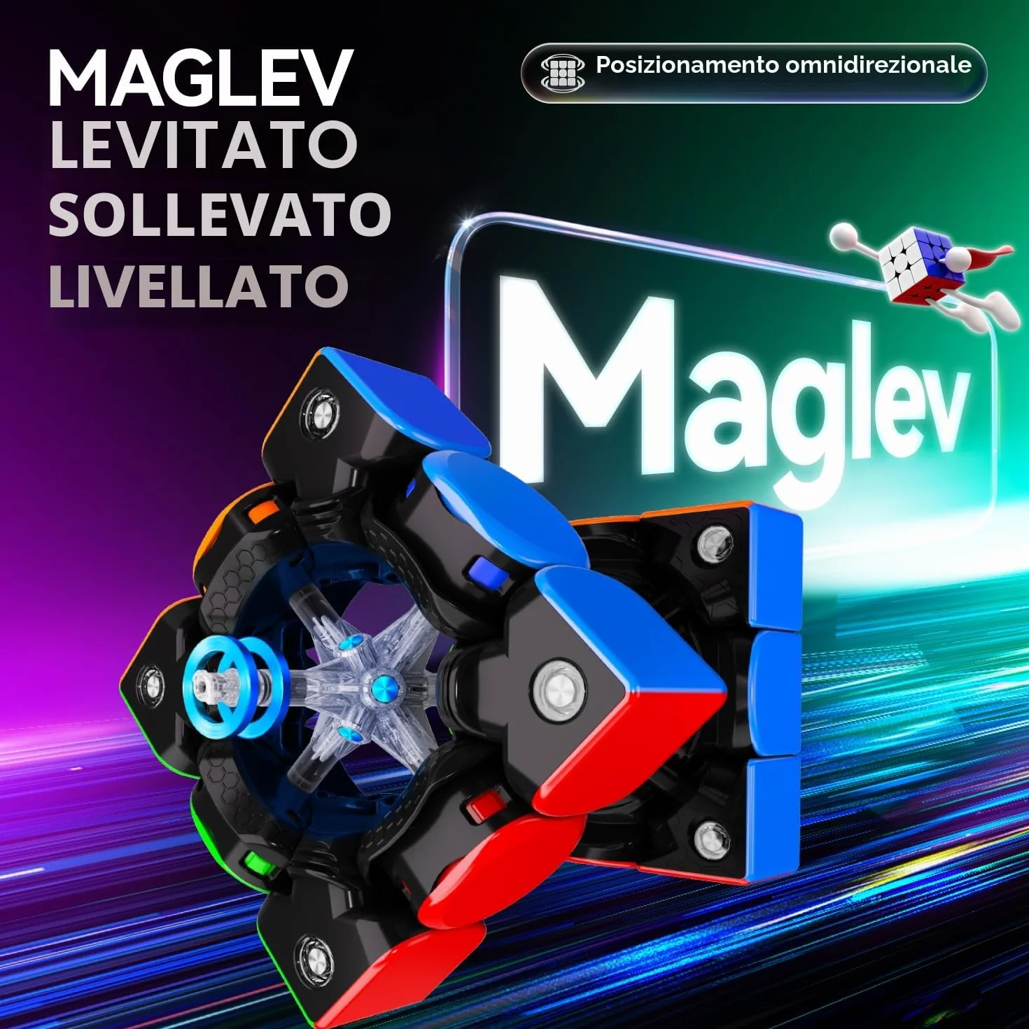 GAN V100 Maglev Cubo di Velocità Professionale 3x3 Speed Cube, Cubo Magnetico con 72 Magneti e Design Leggero da 64g, GAN Cube 355 Maglev è Perfetto per Giocatori con Mani Piccole e per Principianti.