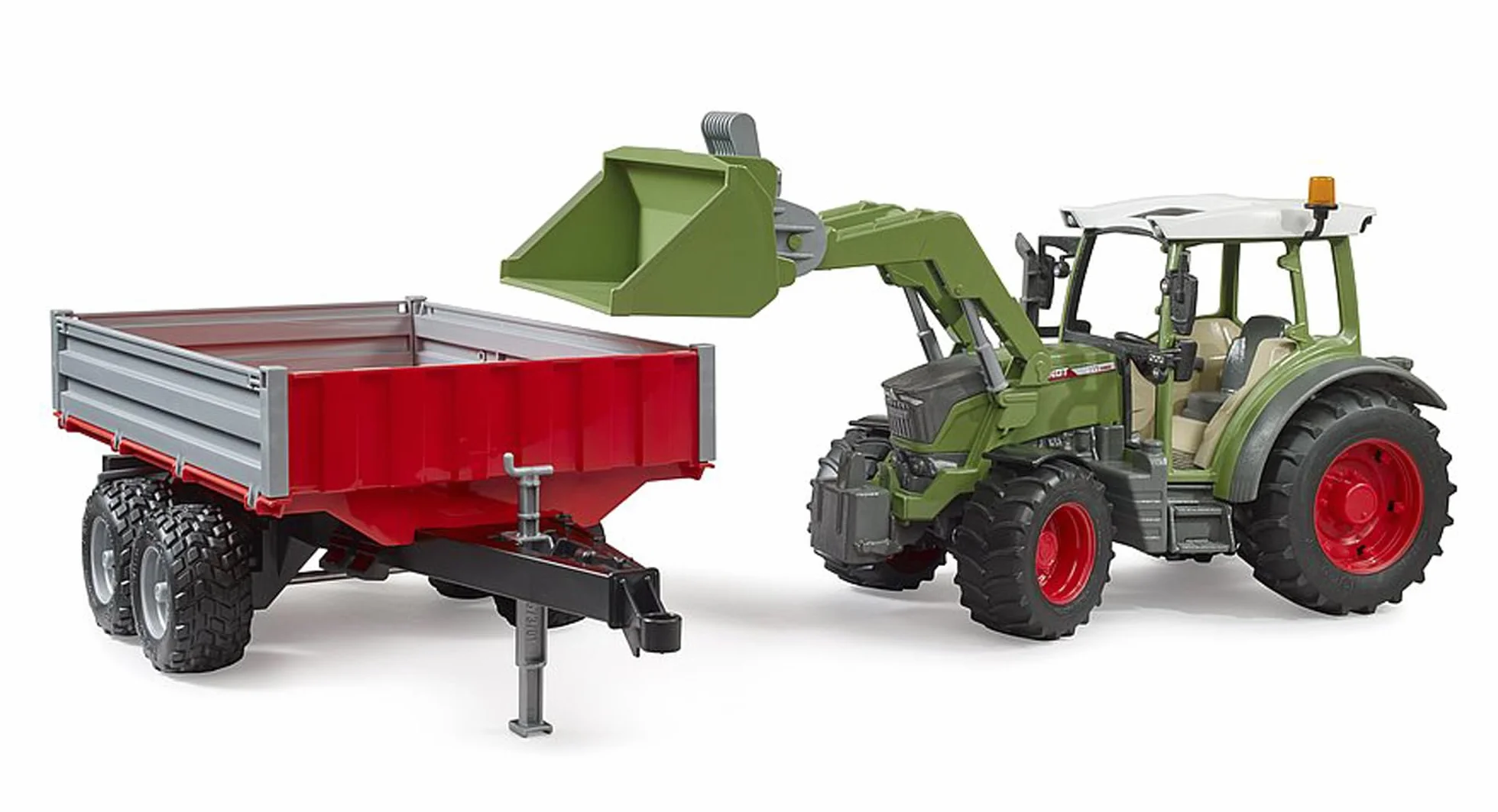 bruder 02182 - Trattore Fendt Vario 211 con caricatore frontale e rimorchio posteriore, Veicoli Agricoltura, Bulldog, Trattore, Rimorchio, Ribaltabile, Giocattoli dai 3 anni in su