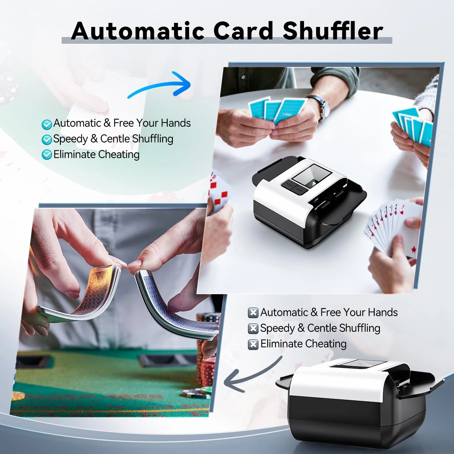 ShuffleBox Shuffler automatico della carta S1 con batteria incorporata ricaricabile da 2000 mAh, macchina di mescolamento ultra silenziosa di 2 deck