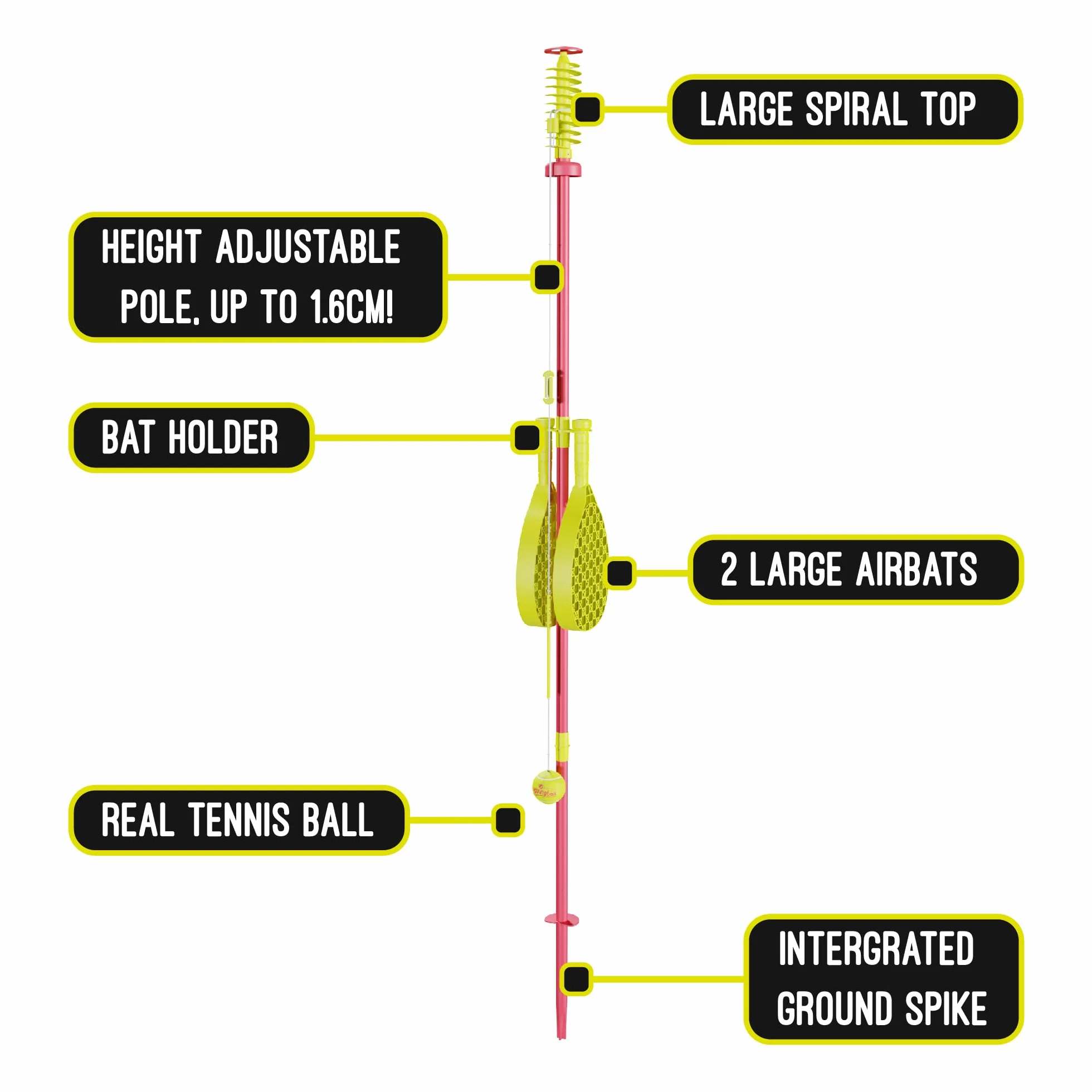 Swingball Classic altezza 1,65 m senza supporto incluso con 2 racchette e vera palla da tennis - dai 6 anni dim L36,2 x 46 x h165
