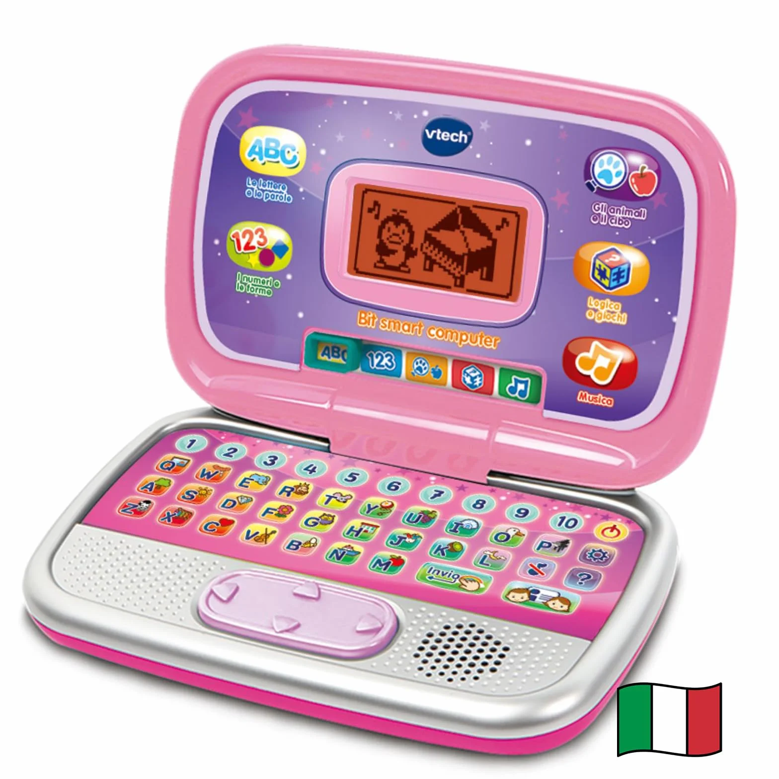 VTech Bit Smart Computer Rosa, Computer Interattivo per Bambini, Computer con Mouse ed Effetti Luminosi, Comoda Maniglia, Gioco Bambino con Animali e Forme, Lingua Italiana, Batterie Incluse, 3-7 Anni