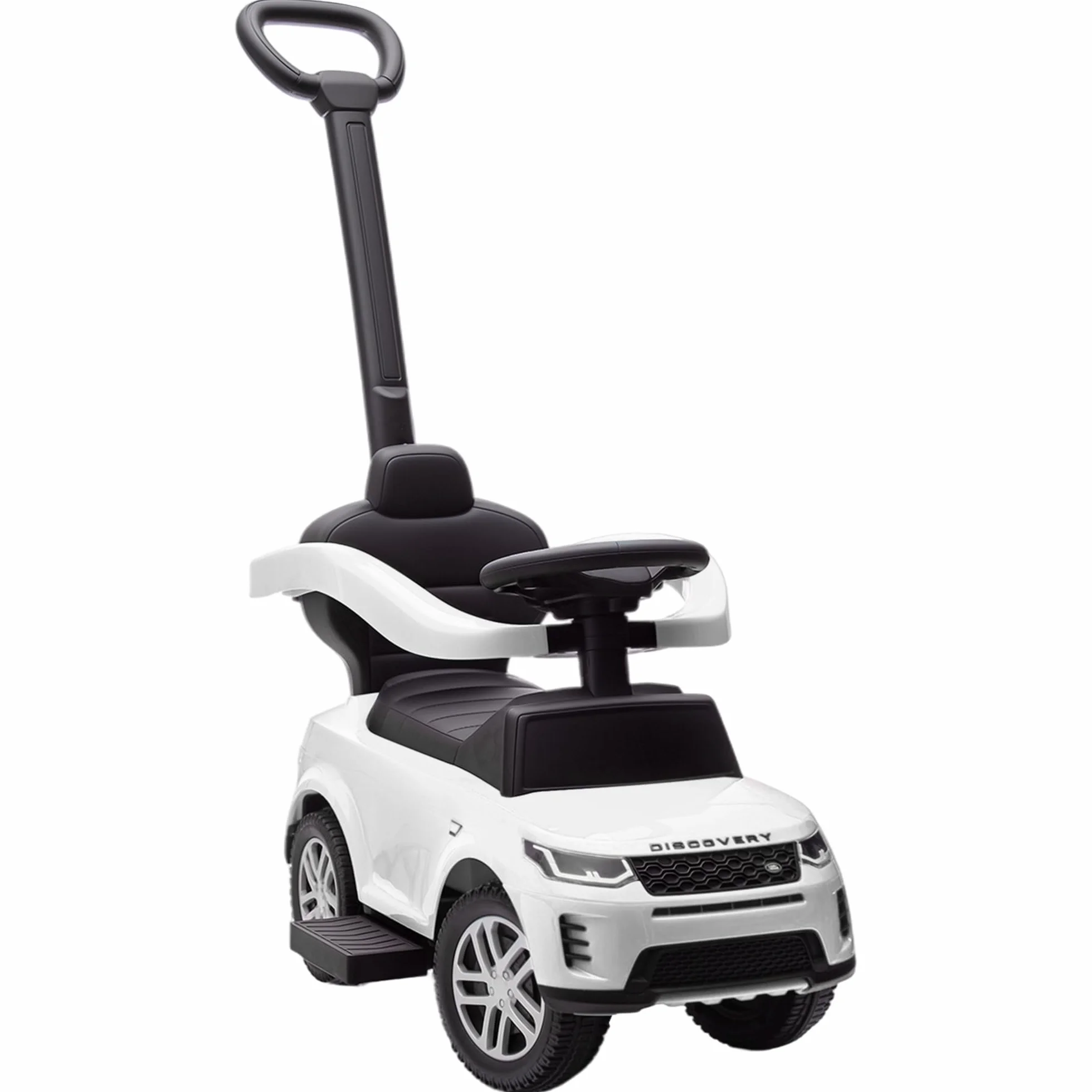 AIYAPLAY Macchina Primi Passi Cavalcabile per Bambini 1-3 Anni Licenza Land Rover Discovery con Maniglione e Barriera a 360°, Passeggino per Bambini in PP e Acciaio, 84x40x94.5 cm, Bianco