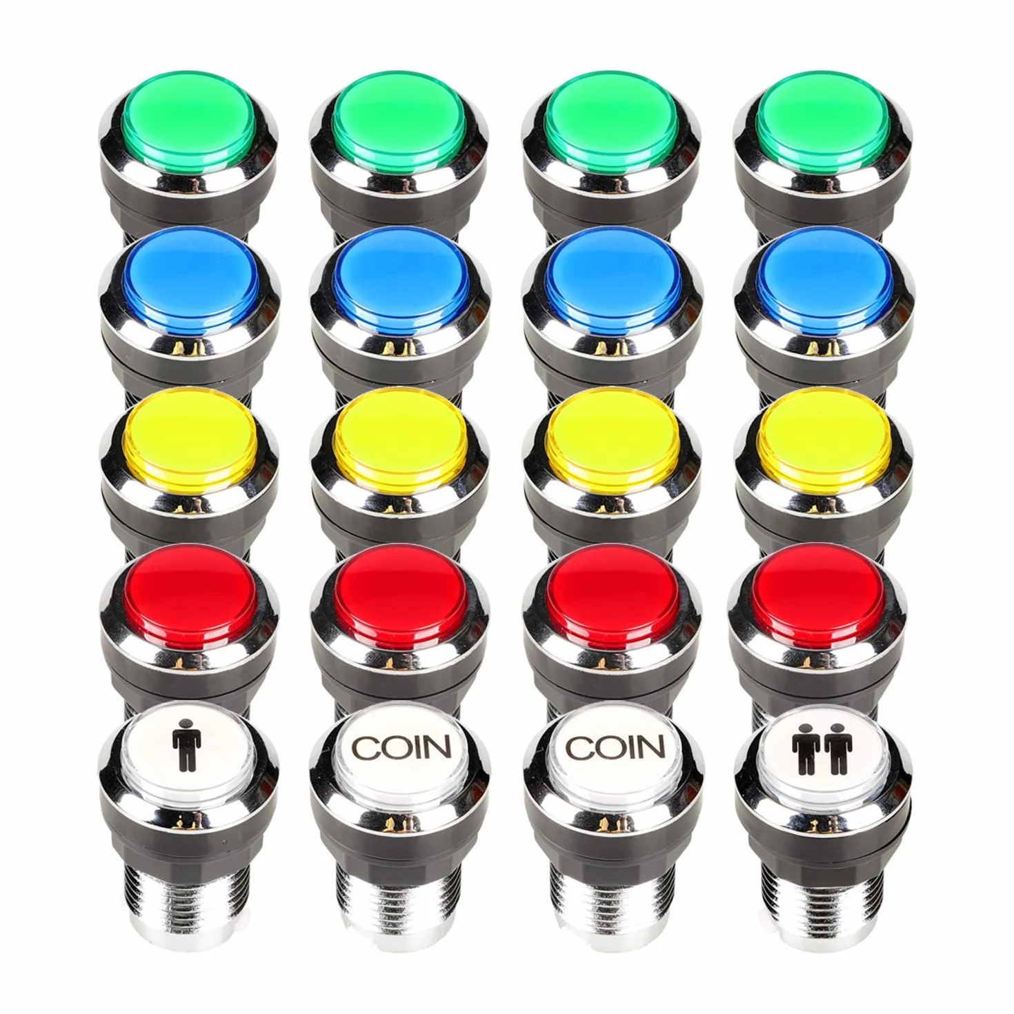 Fosiya 2 Giocatori Arcade Joystick LED Chrome Pulsanti per PC MAME Raspberry Pi Videogiochi Arcade Cabinet Parts (Colori Misti)