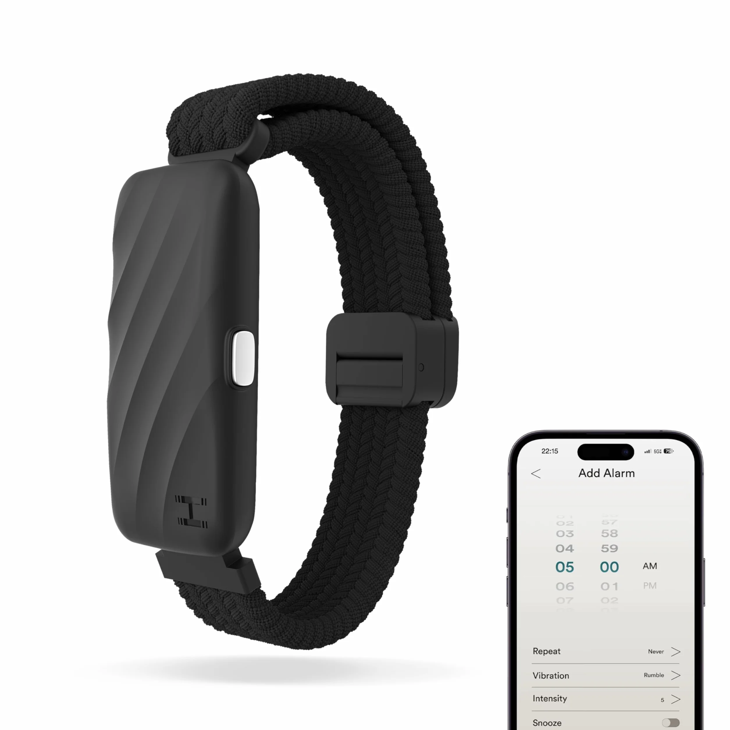Homedics WakeBand Braccialetto con Allarme Vibrante - Sveglia silenziosa con 9 Modalità e Funzione Snooze, Controllo dell'app, Sveglia con Vibrazione Delicata, Fascia in Tessuto Morbido, Nero