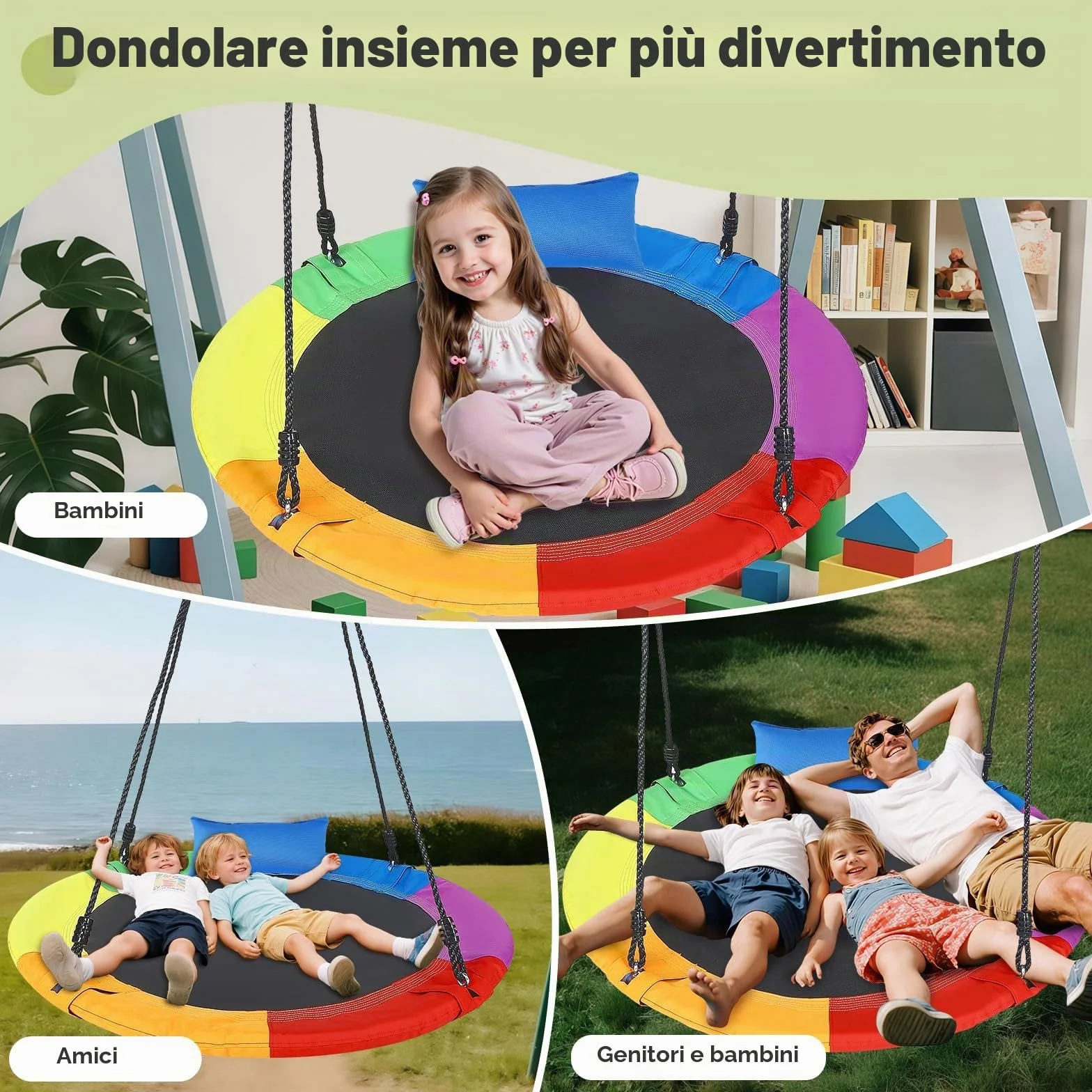 altalena circolare da 100 cm,altalena da albero con portata di 300 kg