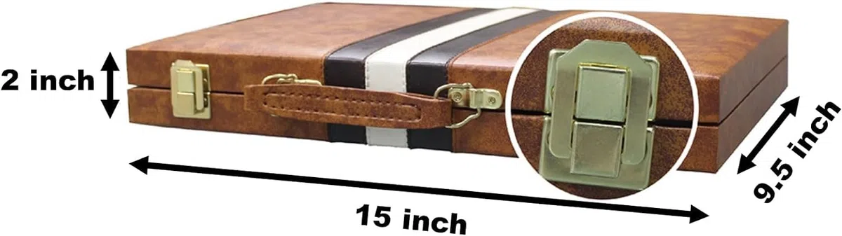 Backgammon, classico gioco da tavolo per adulti, set portatile con custodia in pelle di alta qualità, per viaggi e famiglia, 15 pollici, marrone, 2 giocatori, dai 14 anni in su