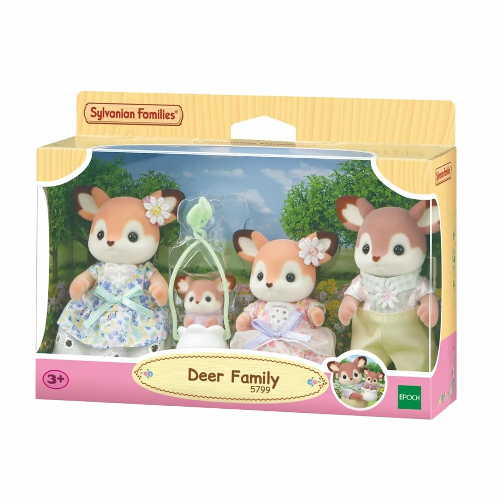 Sylvanian Families - La Famiglia Cervo – Set di 4 Personaggi con Abiti Floreali, Orecchie Grandi e Bebè in Fascia – Modello 5799