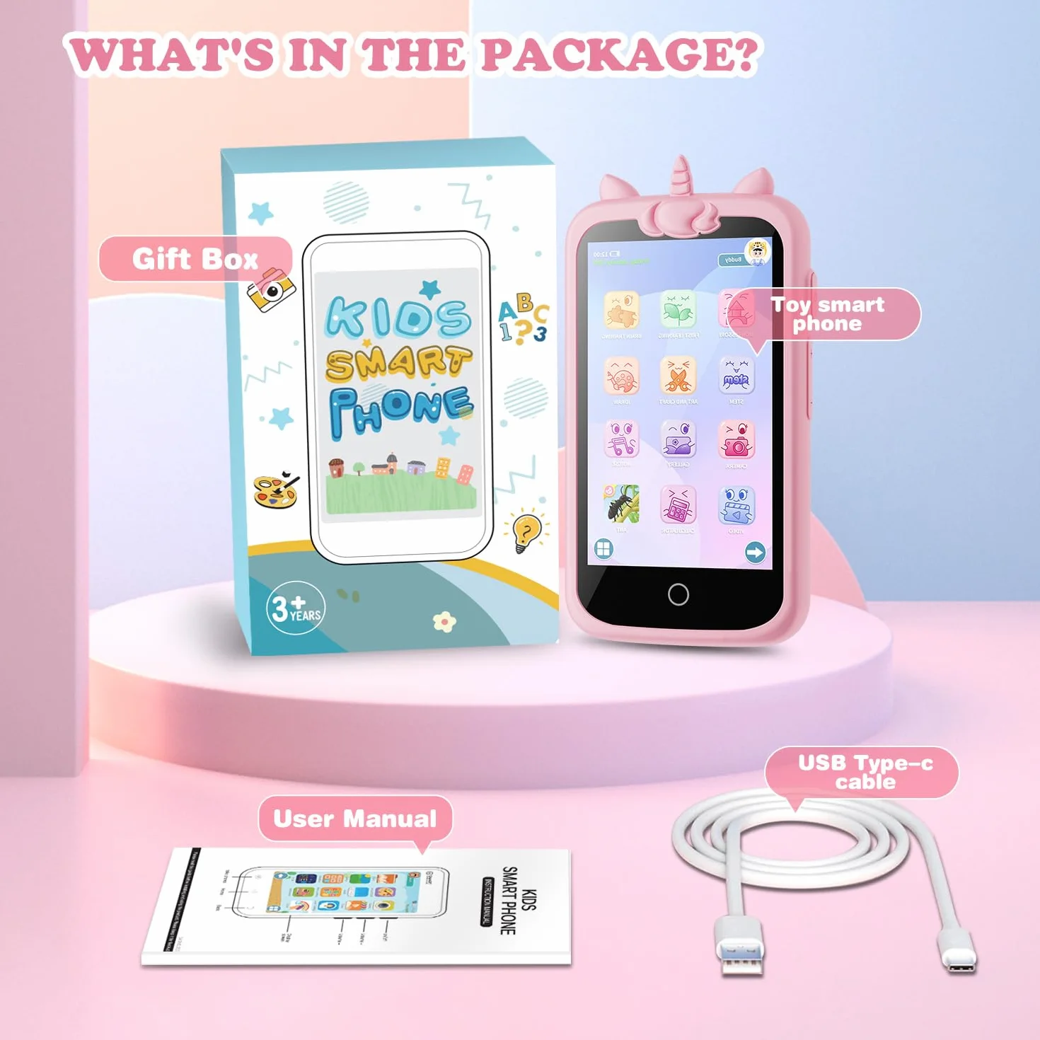 Smartphone Giocattolo per Bambini, 3.97" Cellulare Giocattolo Regalo Natale/Compleanno, 200+ Puzzle Gioco Smartphone Bambini, 2000mA Telefono Finto per 3 ai 12 Anni (Blu) (D2-pink-1)