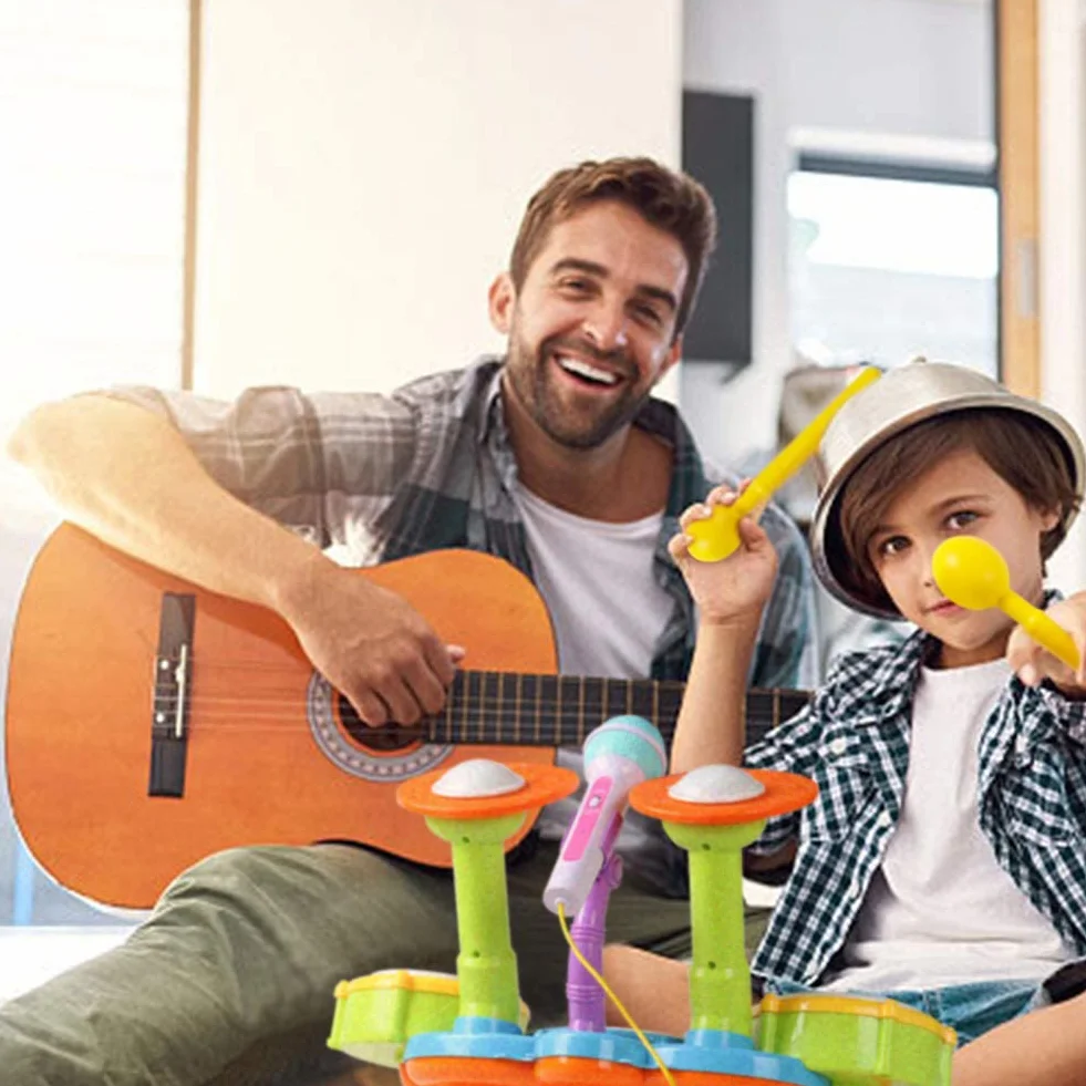 Giochi Bambini 1 Anno Batteria Bambini - Strumenti Musicali Giocattoli Bambino 1 Anno Tamburo Elettronico con Filastrocche e Luci Gioco Bambino Idea Regalo bimbo 1 2 Anno Anni
