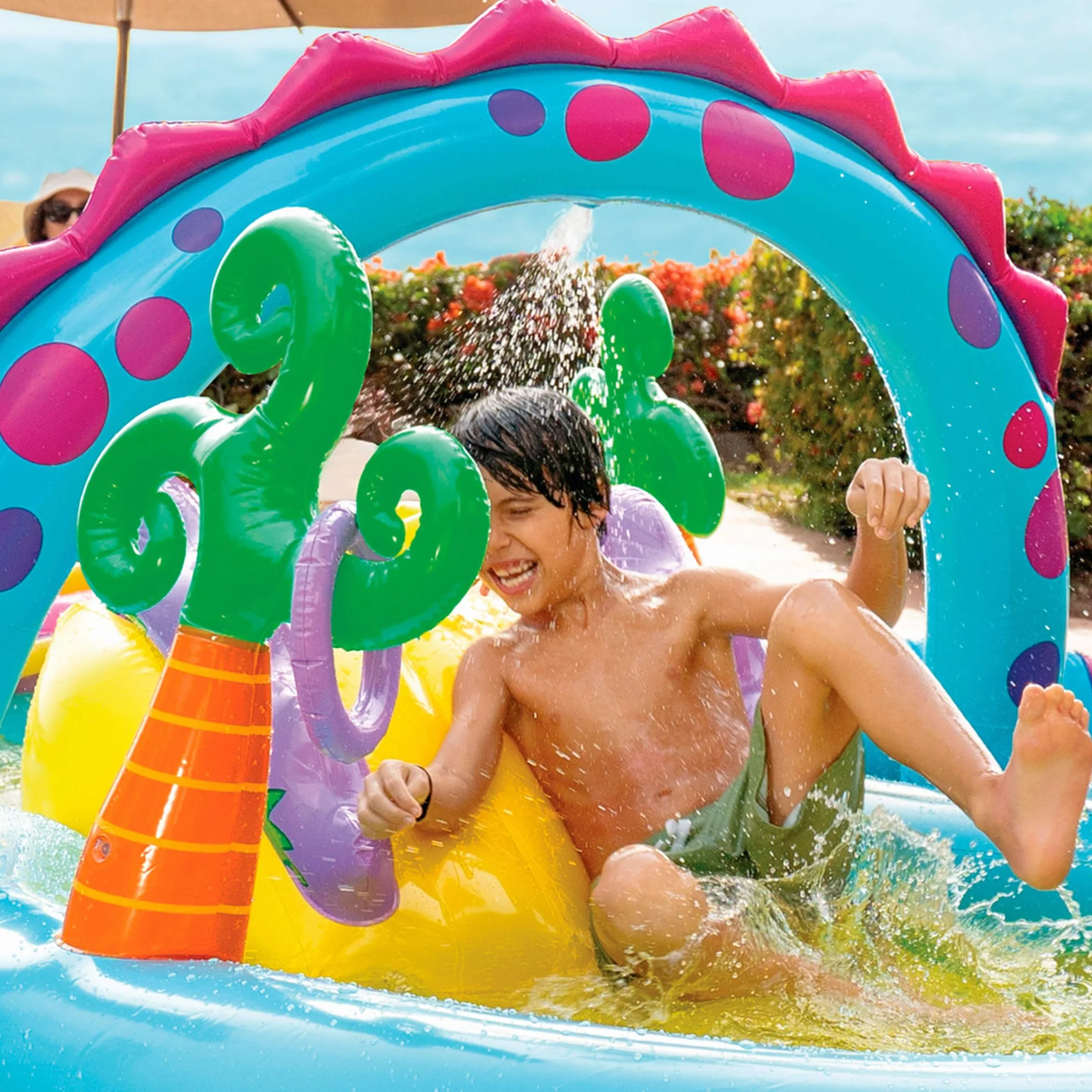 Intex 57135NP - Piscina Gonfiabile Play Center Dinoland, Vinile, Multicolore, 302x229x112 cm