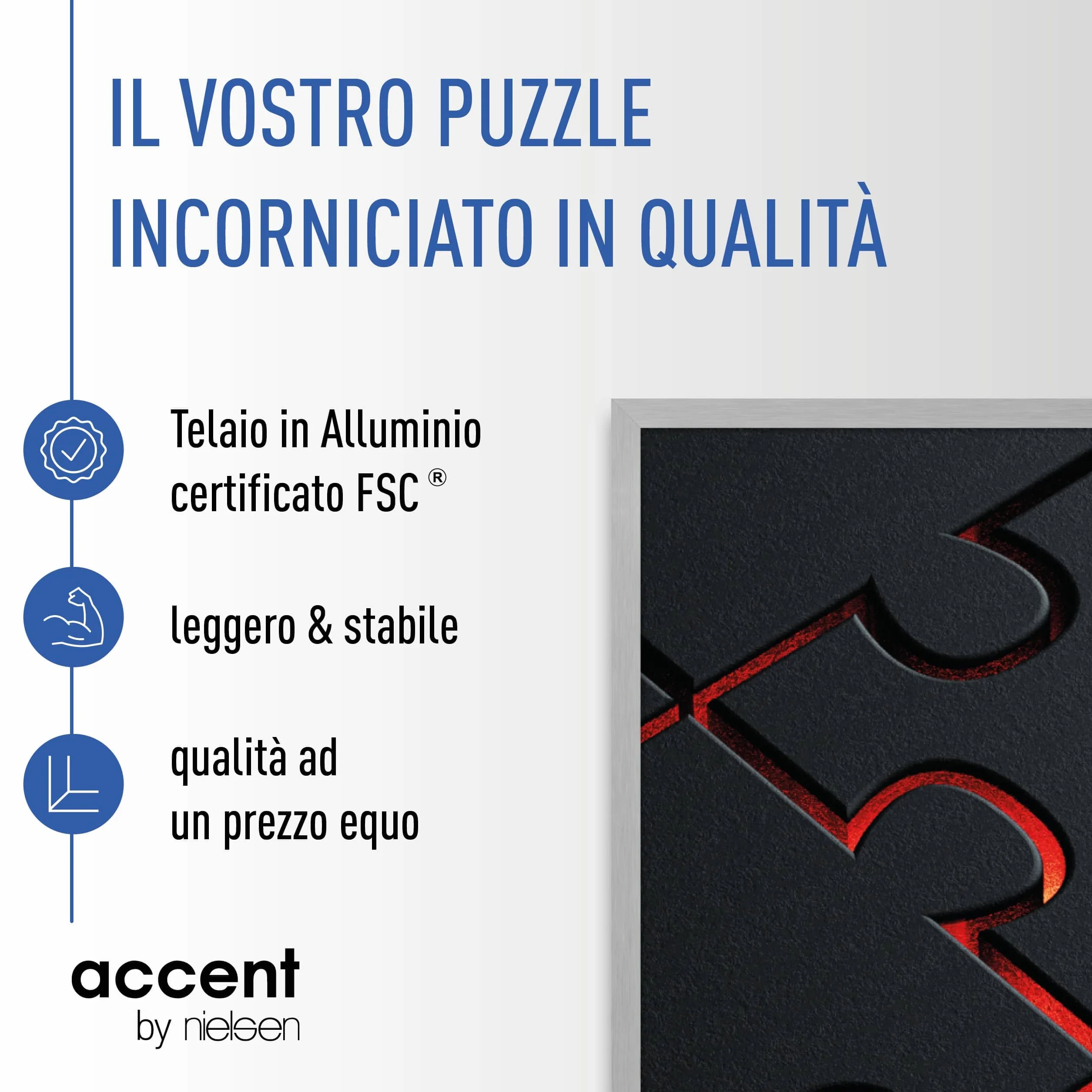 accent by nielsen cornici per puzzle, 50 x 70 cm, alluminio, Estructura Negro Mate, cornice per posterin formato verticale e orizzontale, vetro sintetico, Puzzle