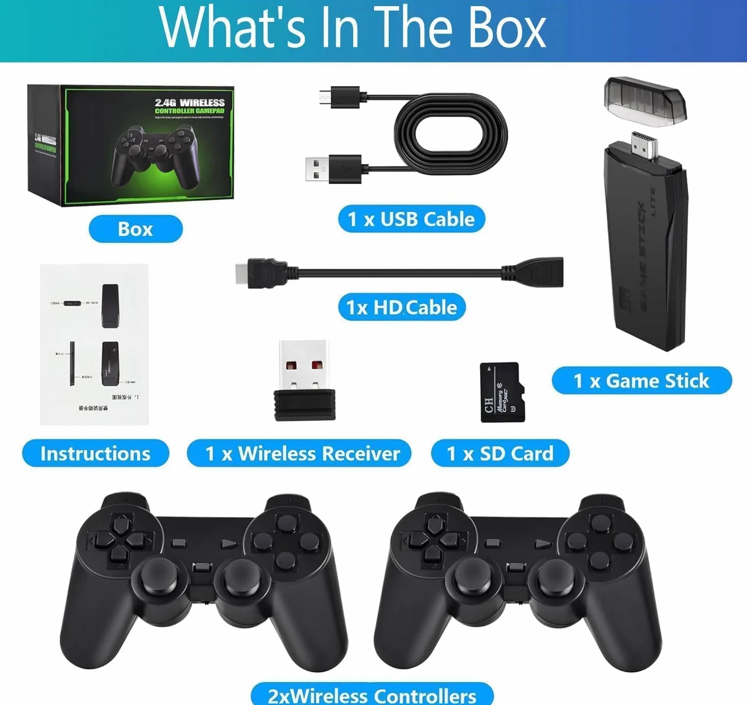 Console di Gioco Retro Senza Fili, Console Retro Wireless 4K, Set con 2 Controller Neri, Dongle HDMI, 9 Emulatori Integrati, 20.000+ Giochi Preinstallati, Versione 2026 (64G With 23000Games Black)