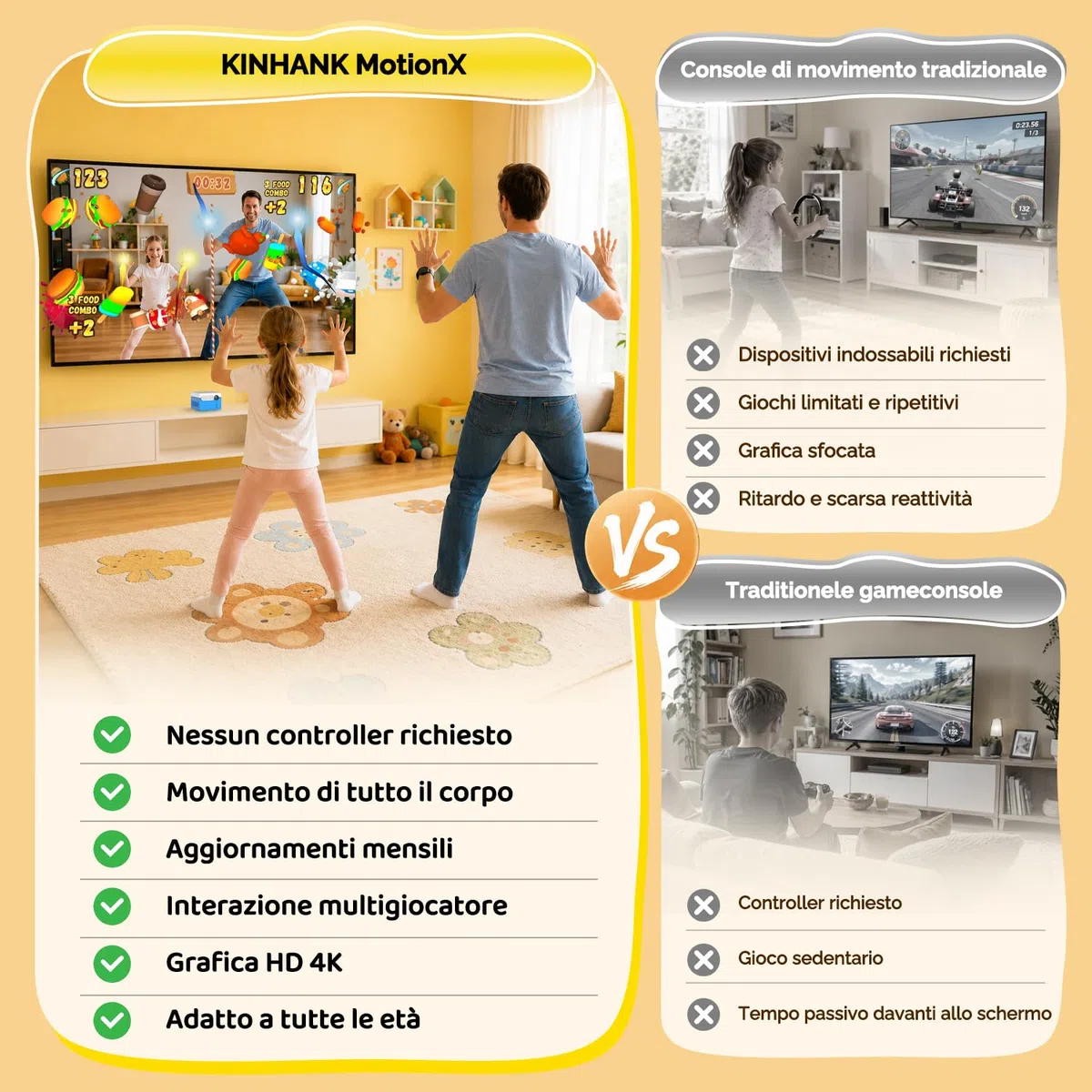KINHANK MotionX Console Giochi di Movimento, Sistema di Videogiochi Interattivo per Bambini e Famiglie, Senza Controller, Senza Abbonamento, Aggiornamenti Mensili, Idea Regalo per Bambini (4-15 anni)