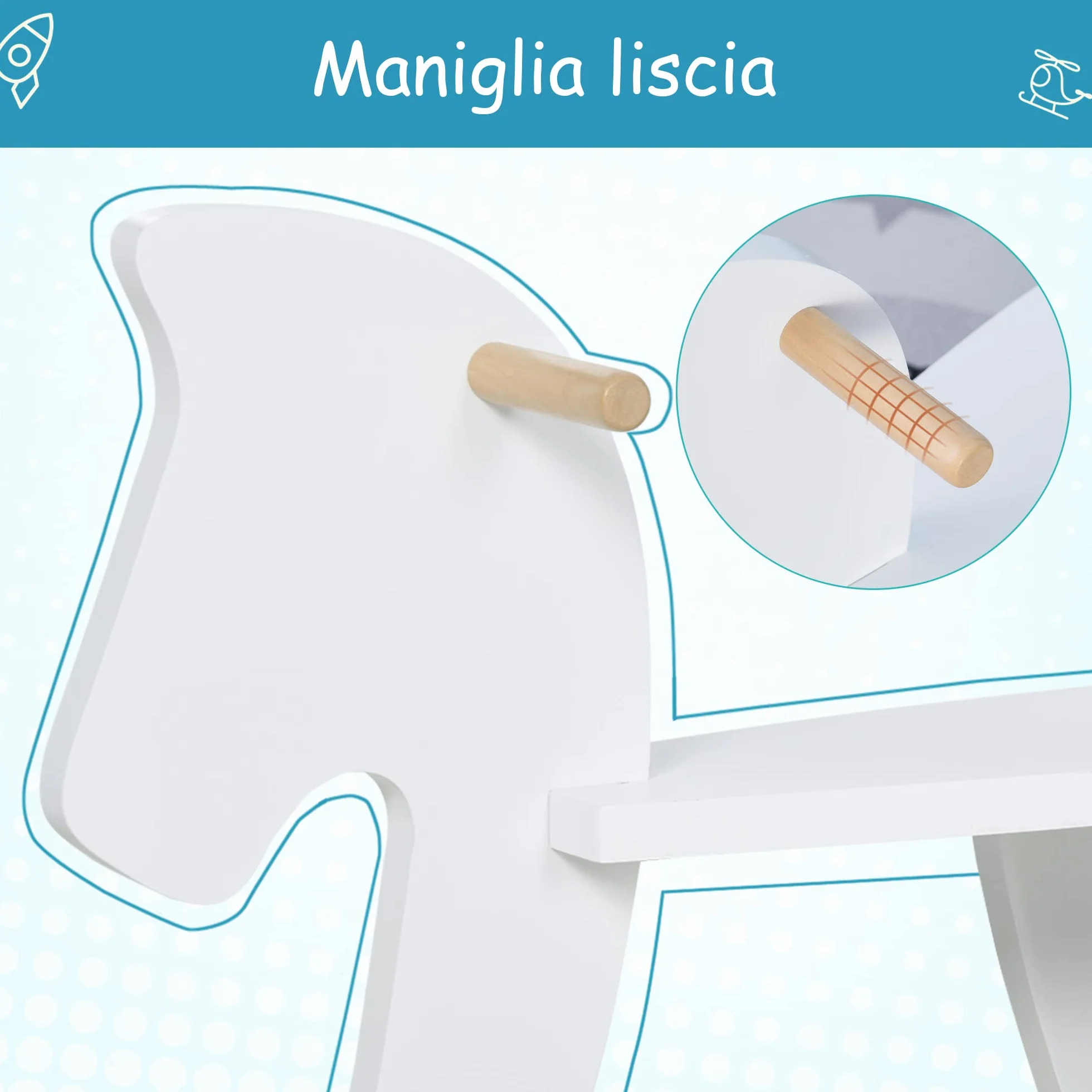 HOMCOM Cavallo a Dondolo per Bambini 1-3 Anni, Design Classico in Legno con Maniglie e Poggiapiedi, 68x26.5x48cm, Bianco