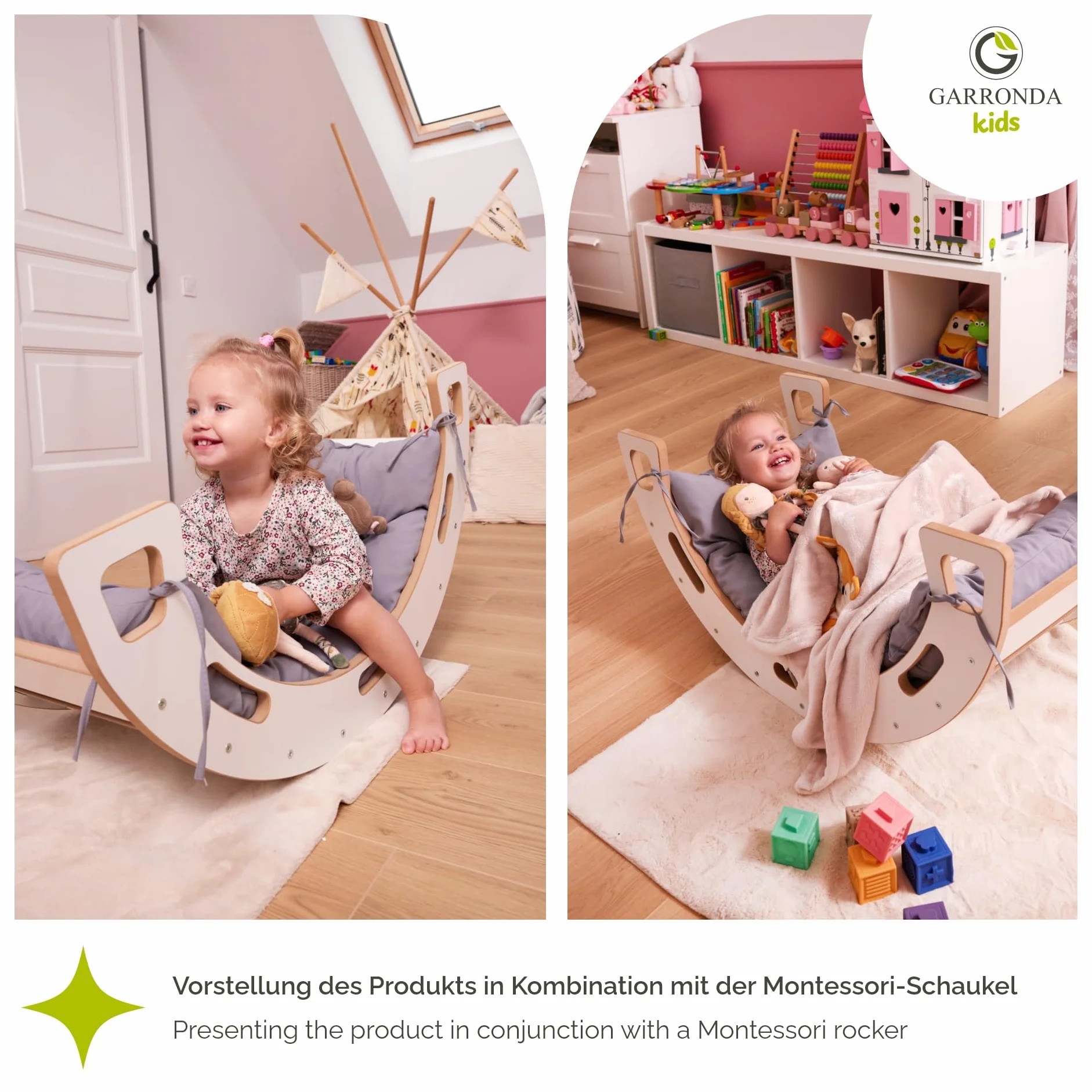 Garronda Cuscino per arco da arrampicata Giocattolo Montessori per bambini da 1 anno GD-0063 (Beige cuscino)