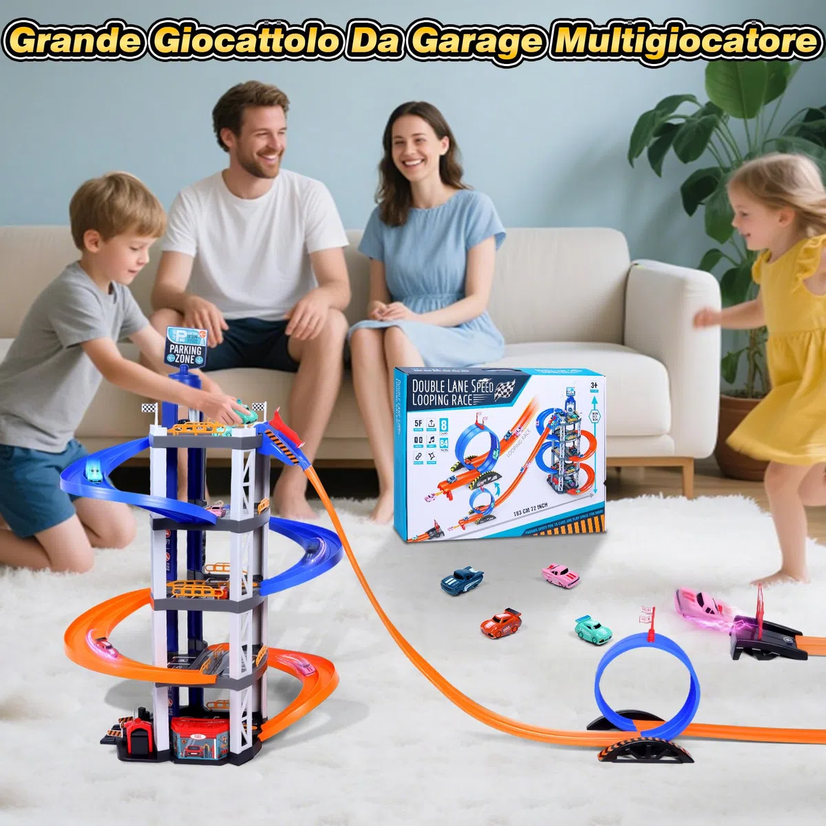 Charmofun 5 Piani Garage Macchine per Bambini, Grande Pista Macchinine Parcheggio Macchinine con 8 Auto, Ascensore, Luci e Suoni, Giocattolo Auto Garage per Bambini 3 4 5 6 7 8 Anni