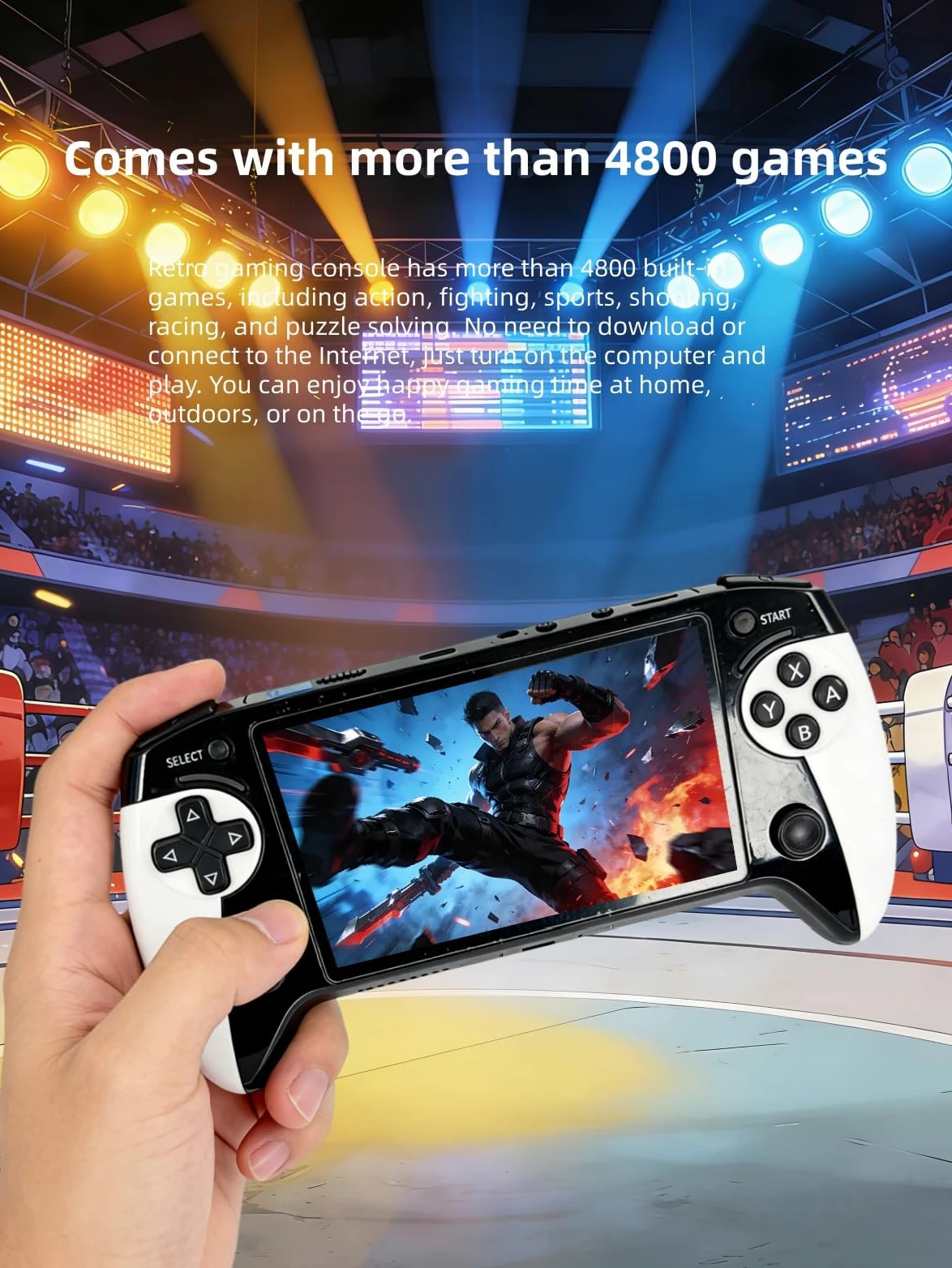 Console portatile YHFITN con schermo da 5,5 pollici, design ergonomico con impugnatura, giochi retrò, uscita TV, supporto per il salvataggio dei progressi di gioco, ricaricabile