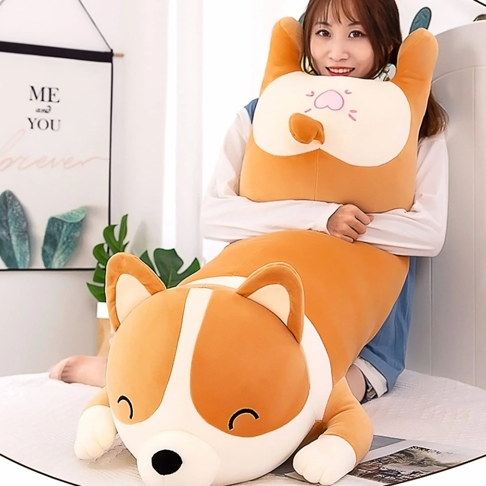 SNOWOLF Shiba Inu - Cuscino in peluche per cani e corgi Akita, morbido peluche confortevole, regalo per ragazze e ragazzi (giallo, 100 cm)
