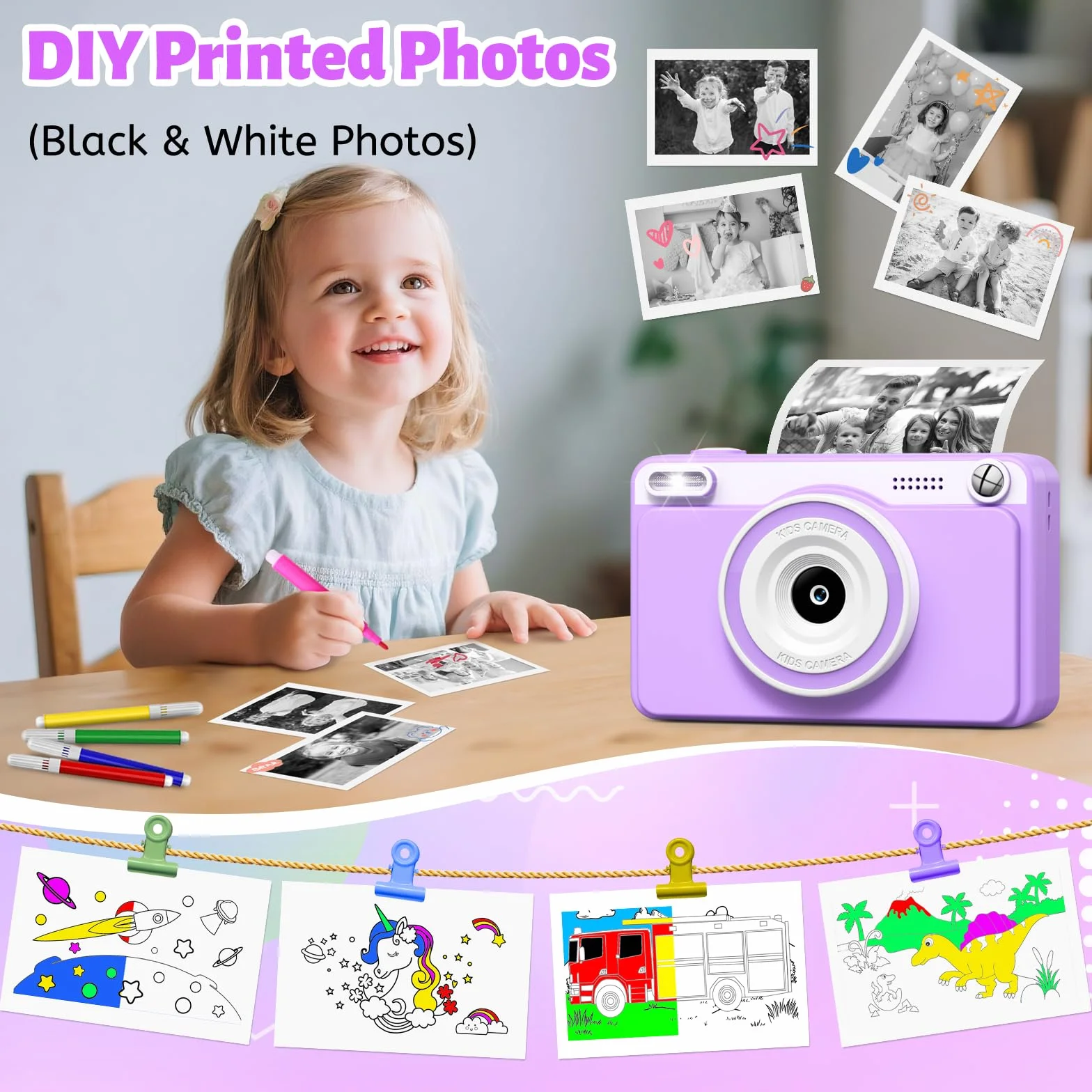 Macchina Fotografica Bambini Istantanea 2.4" Schermo 1080P con 32GB Scheda Regalo 3-14 Anni