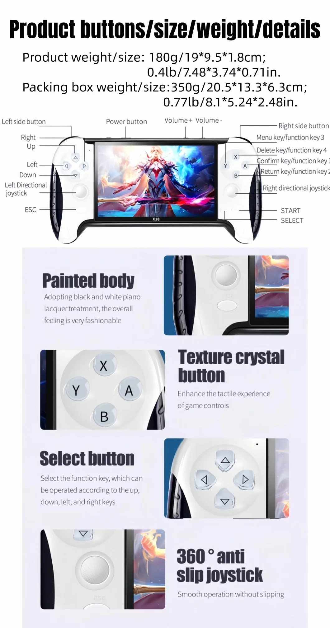 4,3 pollici Console di Videogiochi Portatile Design per Impugnature Creative Emulatori Multipli Output TV MP4/MP3/E-book Puzzle Casuale Retrò Videogiochi Regali di Compleanno/Vacanze