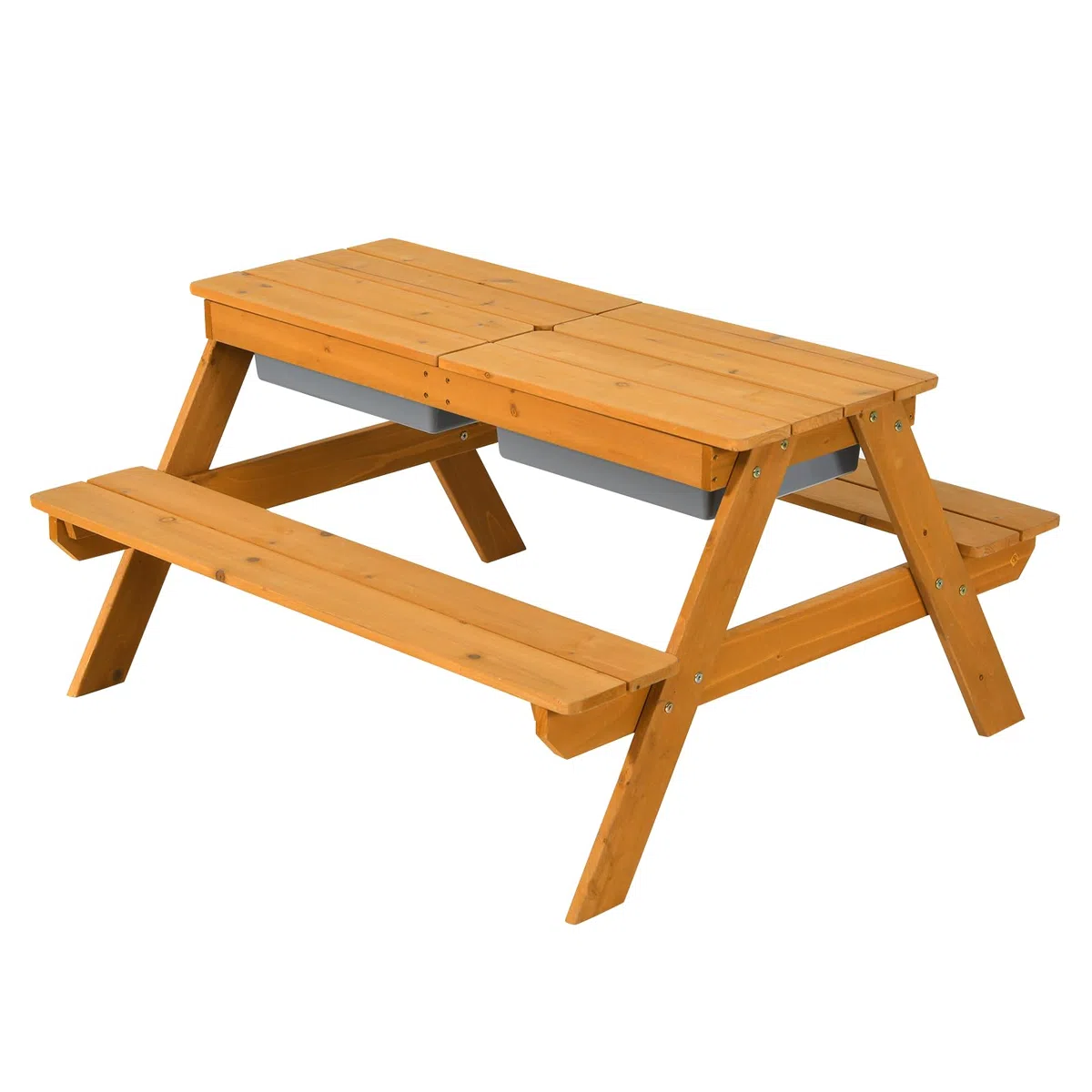 SOARS 3-in-1 Set Tavolo Picnic per Bambini, con Ombrellone Regolabile e 2 Vaschette da Gioco, Panche per Bambini in Legno di Abete, Giochi Esterno da Giardino e Parco, 187 cm (Verde + Giallo)