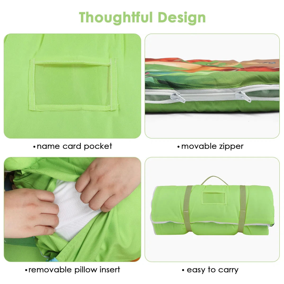 Nap Mat Caldo per Bambini con Rimovibile Cuscino, Grande Sacco a Pelo Pieghevole per Ragazze Ragazzi, Nap Mats con Doppia Cerniera per Campeggio, Scuola Materna e Asilo, 150×60cm