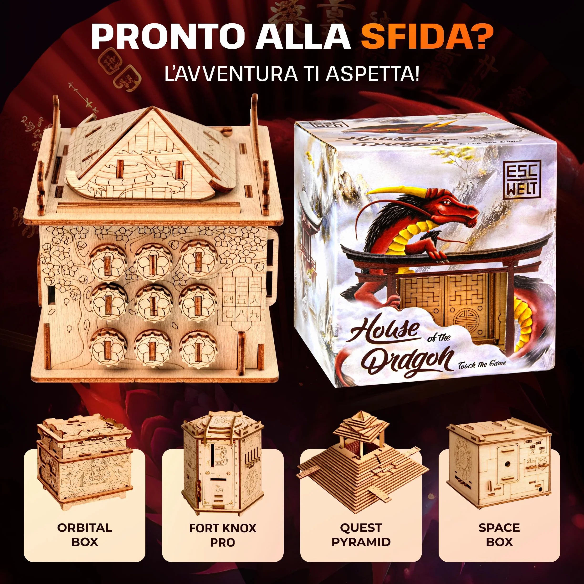 ESC WELT House of Dragon - Puzzle 3d in Legno - Rompicapo in Legno Difficile - Escape Room Gioco da Tavolo - Scatola Segreta Rompicapo con Scompartimento Nascosto - Giochi di Logica per Adulti