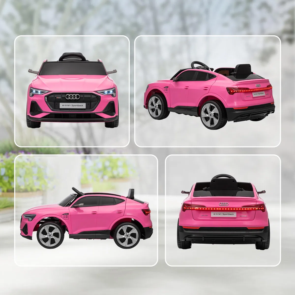 HOMCOM Macchina Elettrica per Bambini 12V Audi E-tron Doppio Motore Telecomando Batteria Ricaricabile Velocità 3-5km/h Luci LED Musica Rosa