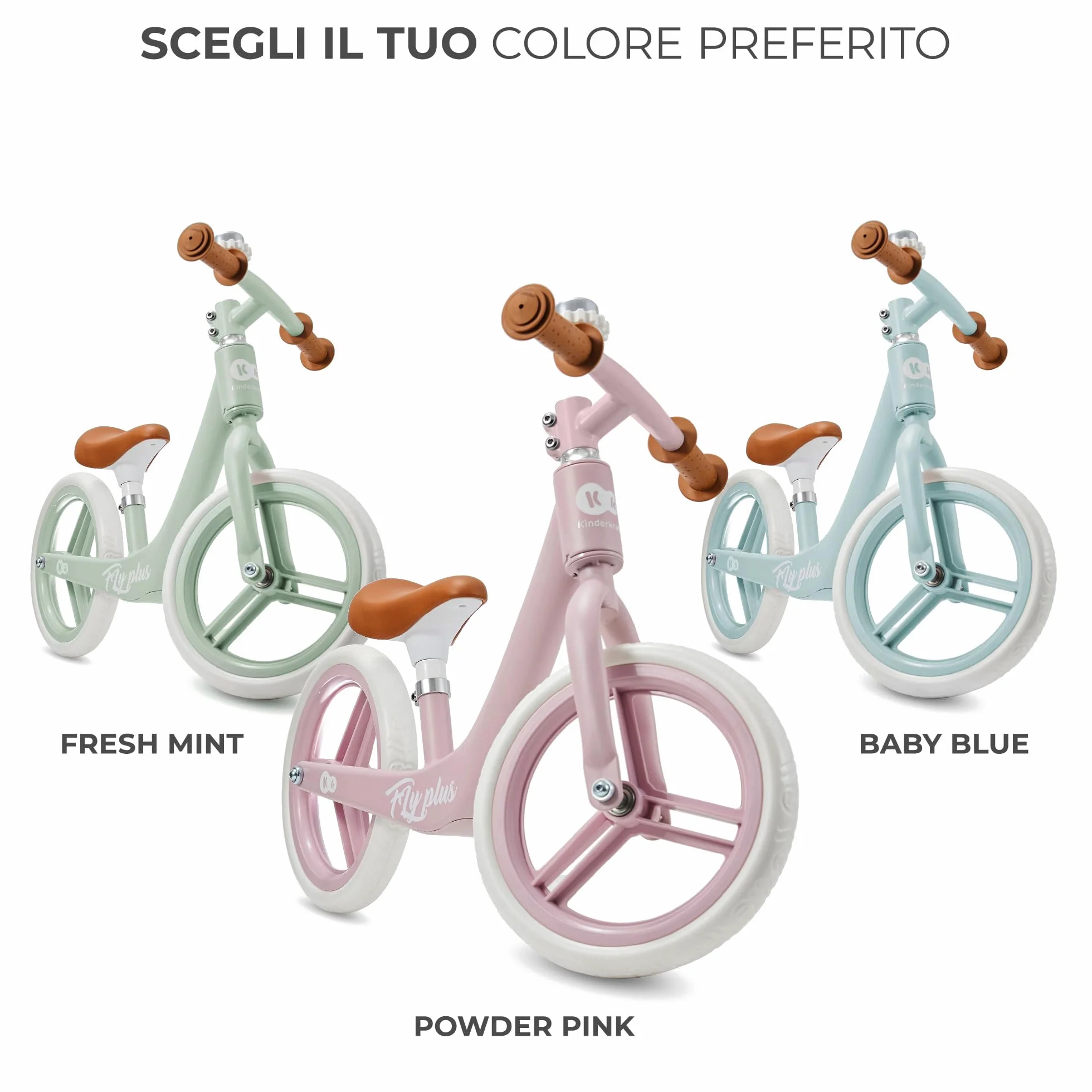Kinderkraft FLY PLUS 2 Bicicletta bambini, Leggero Bici Senza Pedali, Stile Retro, Magnesium, Design retro, fino 2 Anni, Struttura leggera, 2.8kg, Sellino regolabile, Verde