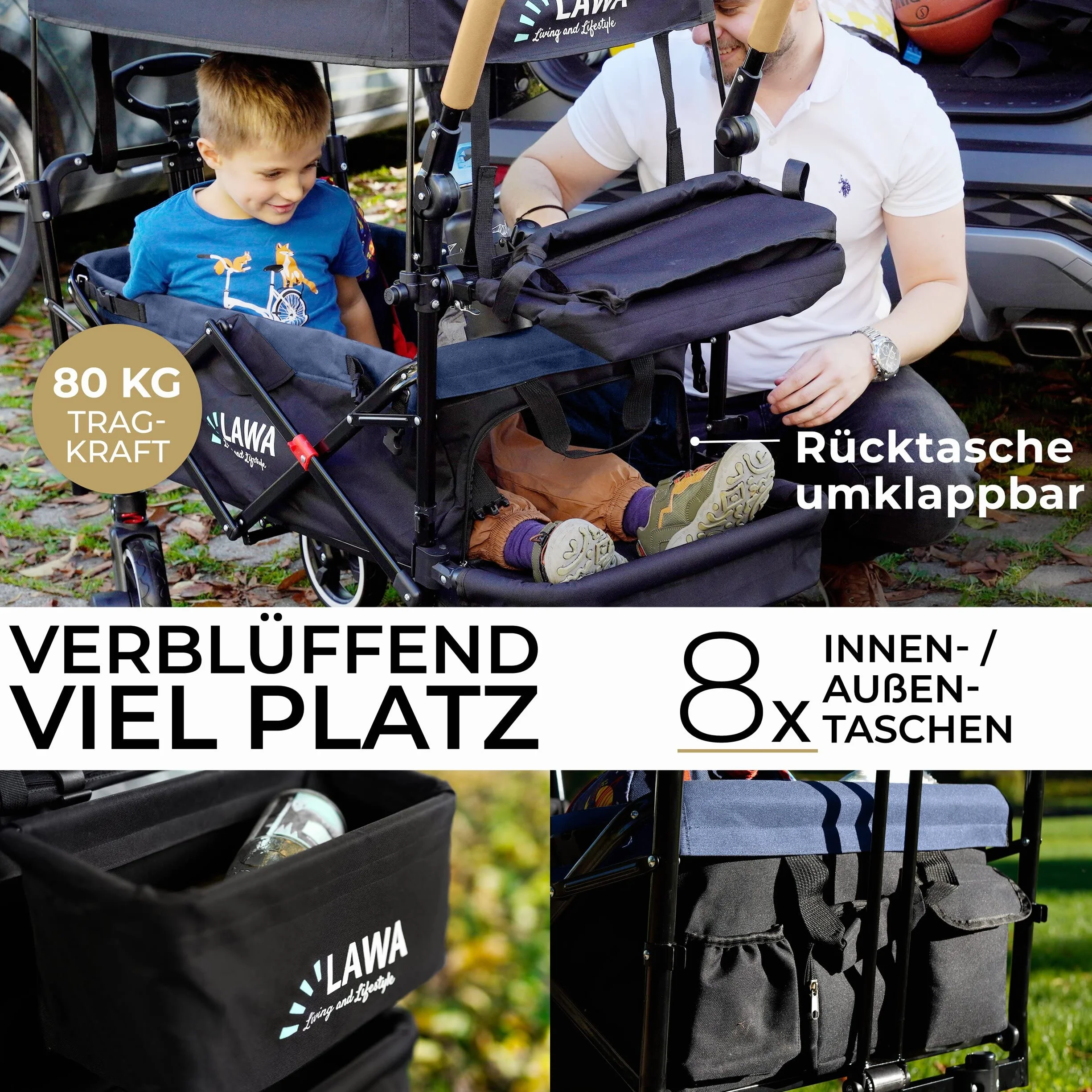 Carrello a spinta con tetto carrello campeggio carretto con tetto carrello da spiaggia bambini Cofano antipioggia Zanzariera Tazza Freno Ammortizzatore portata 80 kg 1-8 anni bambino carro pieghevole