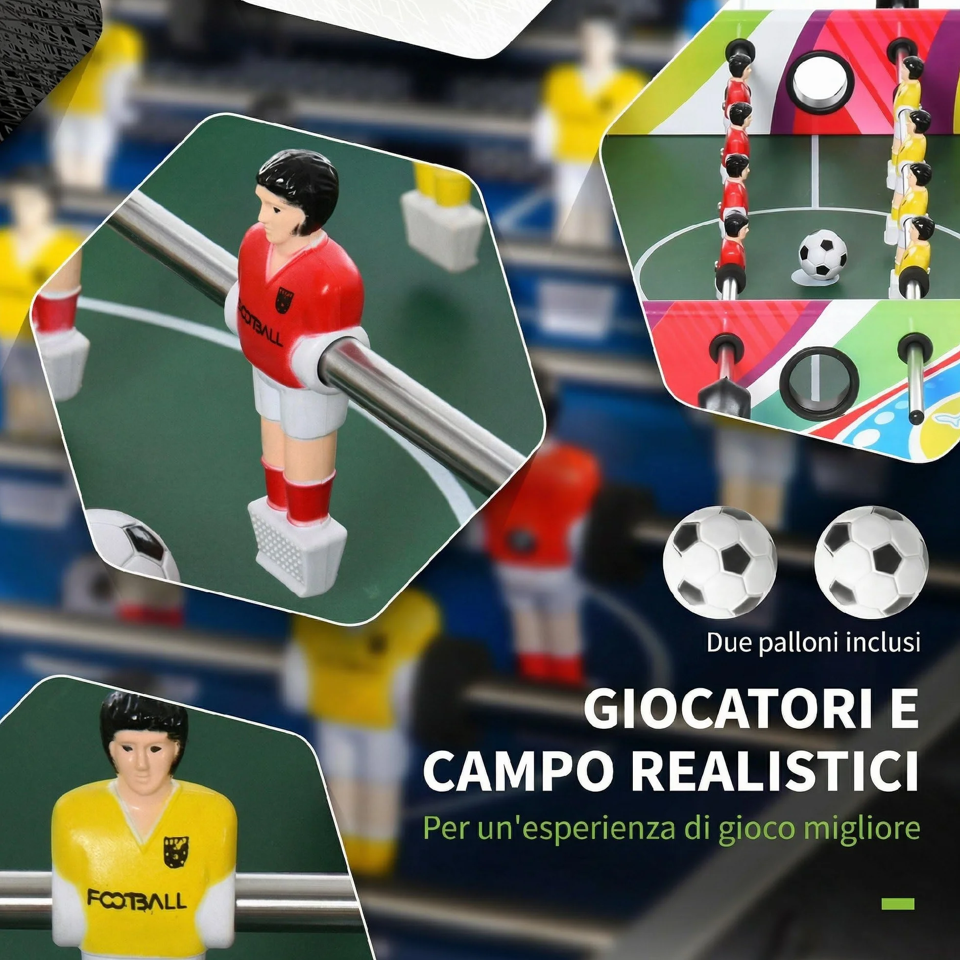 HOMCOM Calcio Balilla Classico con 2 Palline e 2 Tabelloni Segnapunti, Tavolo da Gioco in MDF, Acciaio Inox e Plastica, 86.5x43.5x63 cm, Multicolore